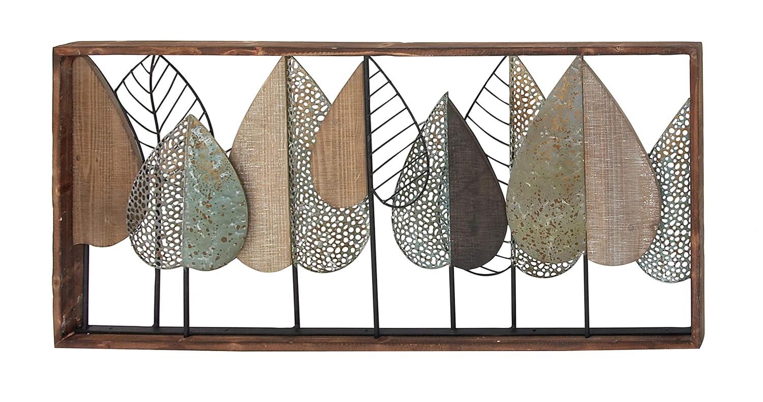 XMVJHOME Modern Leaf Wall Art Sculpture With Metal Wire Accents, Minimalist Botanical Home Decor, Open-Frame Design For Contemporary Interiors
