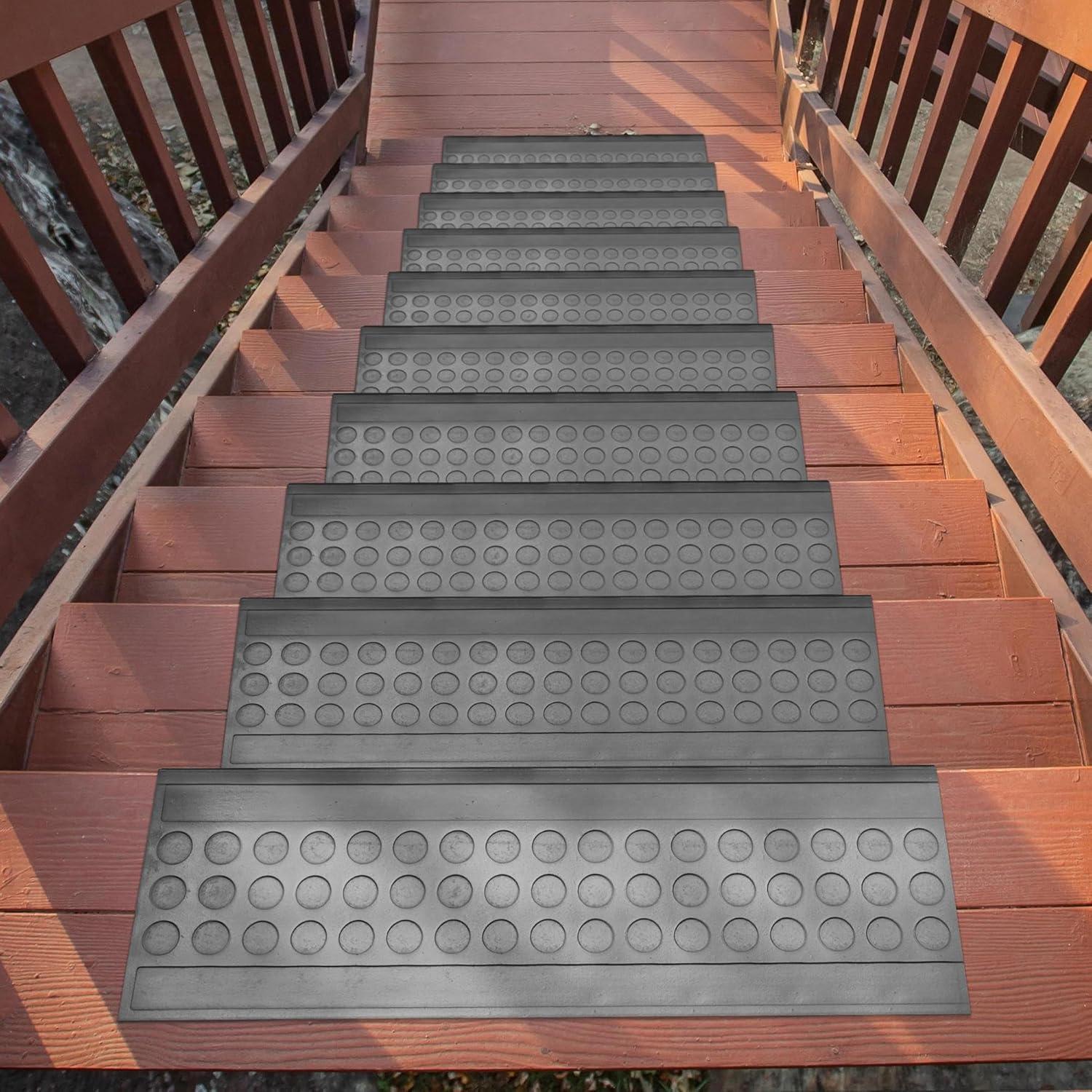 Waterproof, Low Profile Non-Slip Indoor/Outdoor Black Rubber Stair Treads, 10 in. x 30 in.