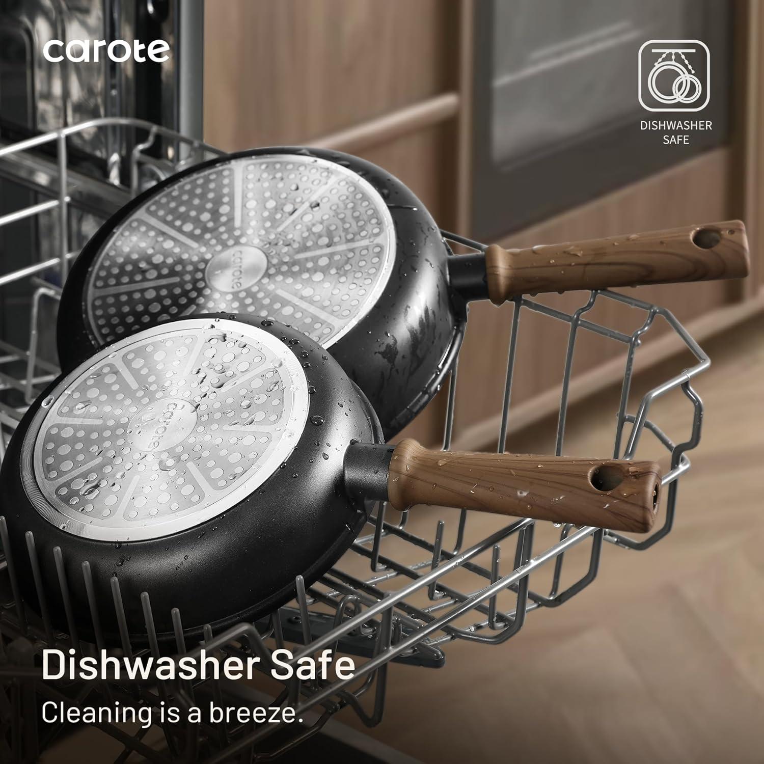 Carote 16 Pcs Nonstick Cookware Sets, Premium Pots and Pans Set, Easy to Clean, Grey and Gold