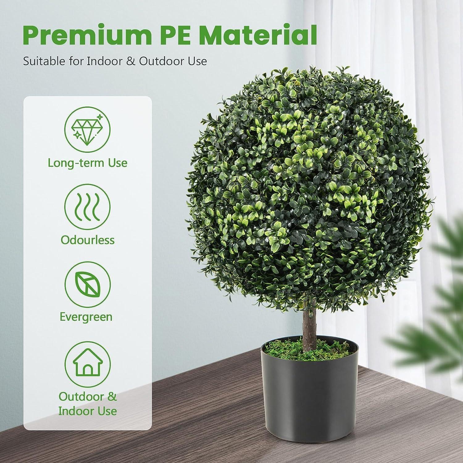 22’’ Faux Boxwood Topiary Ball Tree Set of 2, Artificial Plants Outdoor Weather Resistant, Cement-Filled Potted Bushes, Evergreen Topiary Trees Artificial for Porch Decoration Indoor Outdoor