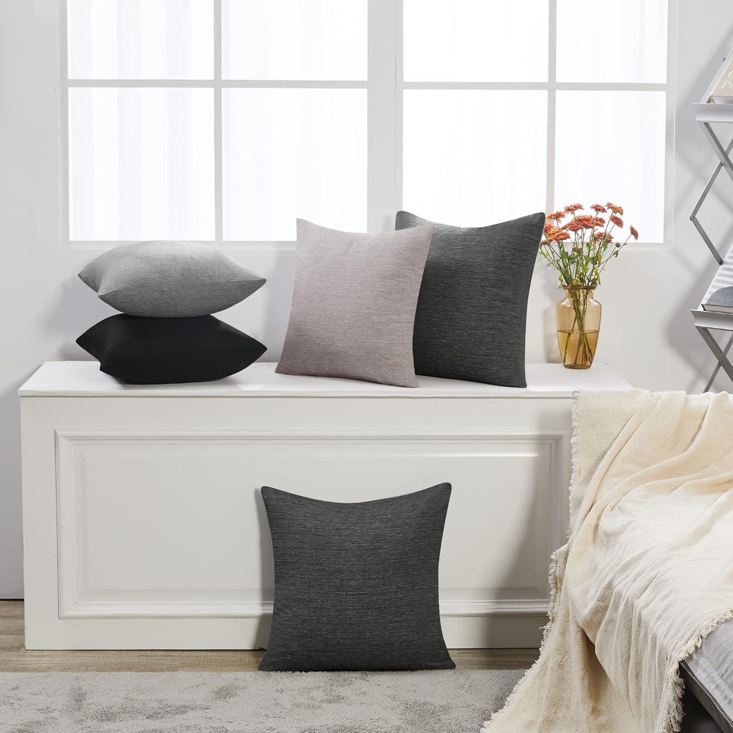 Deconovo Decorative Throw Pillow Covers - Set of 4 Soft Linen Cushion Covers, 20x20 Inch, Green & Machine Washable Pillowcases for Sofa, Bedroom, Living Room Décor, Beige