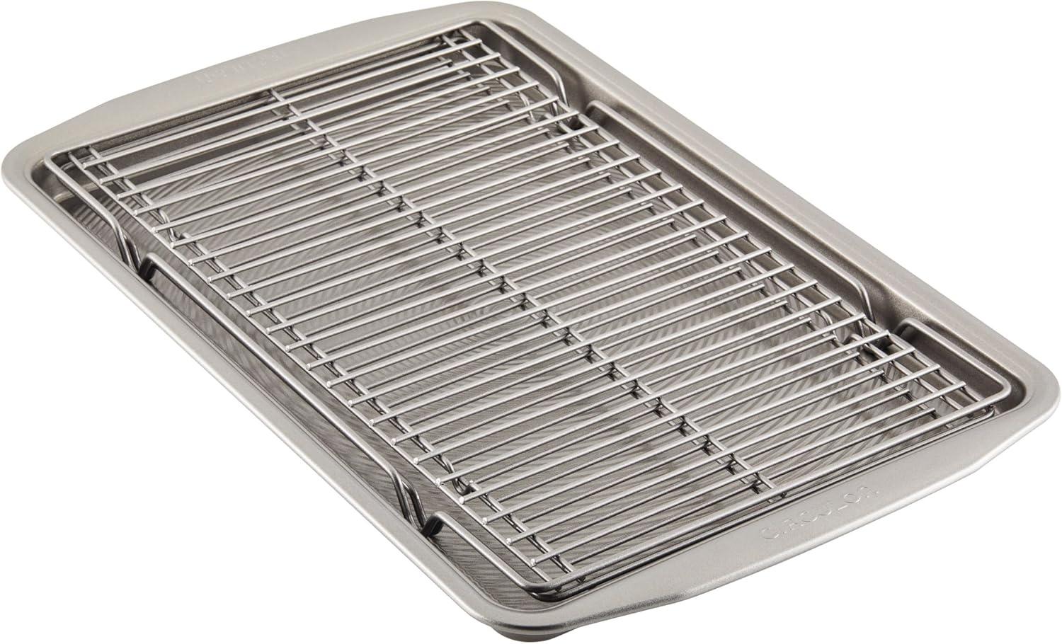 Silver Aluminum Non-Stick Baking Sheet Pan with Rack