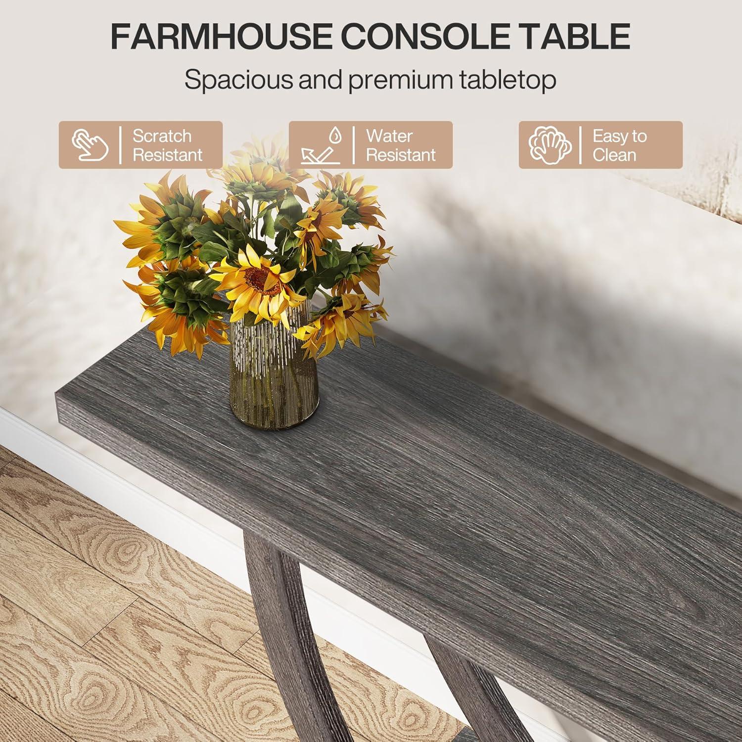 Resenkos Entryway Table, Console Sofa Table,63" Farmhouse Console Table, 2-Tier Entryway Sofa Table Gray