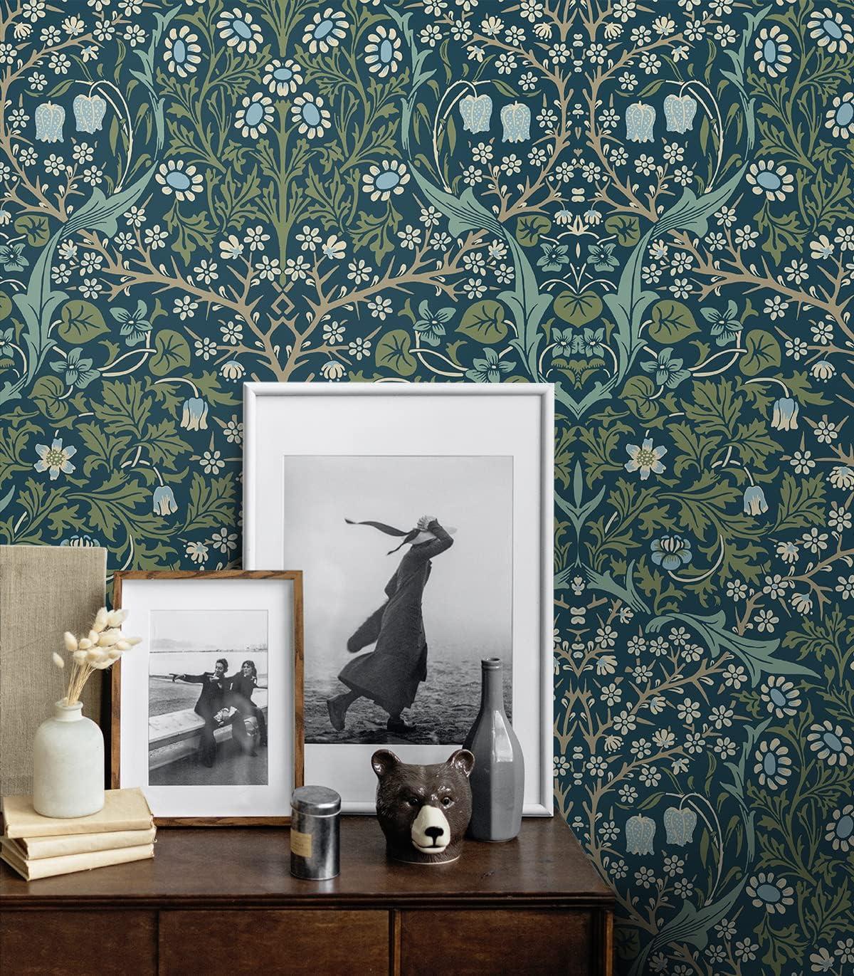 NextWall Victorian Garden Peel and Stick Wallpaper: Removable Vinyl, Vintage Floral, Botanical Matte Finish, 31.35 Sq Ft Coverage