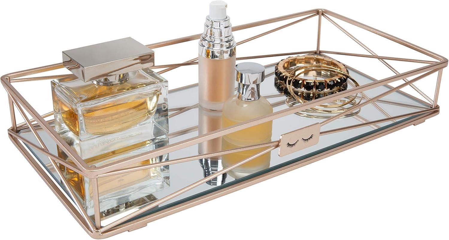 Home Details 14" x 7" Rectangular "Gorgeous" Vanity Tray Makeup Organizer, Rose Gold