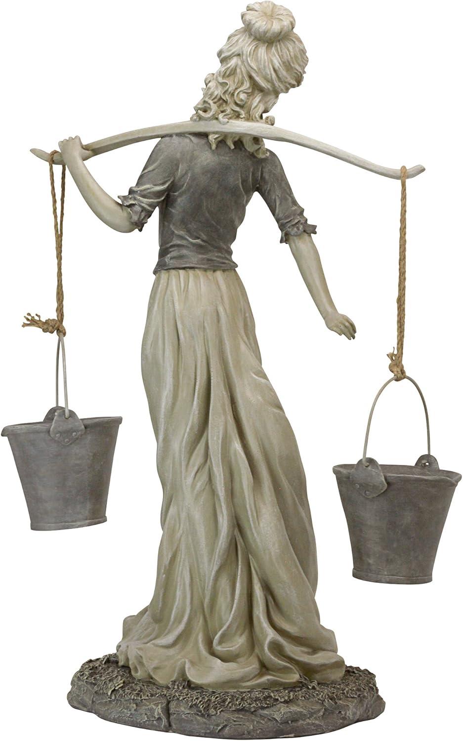 Hand-Painted Resin Milkmaid Garden Statue with Buckets