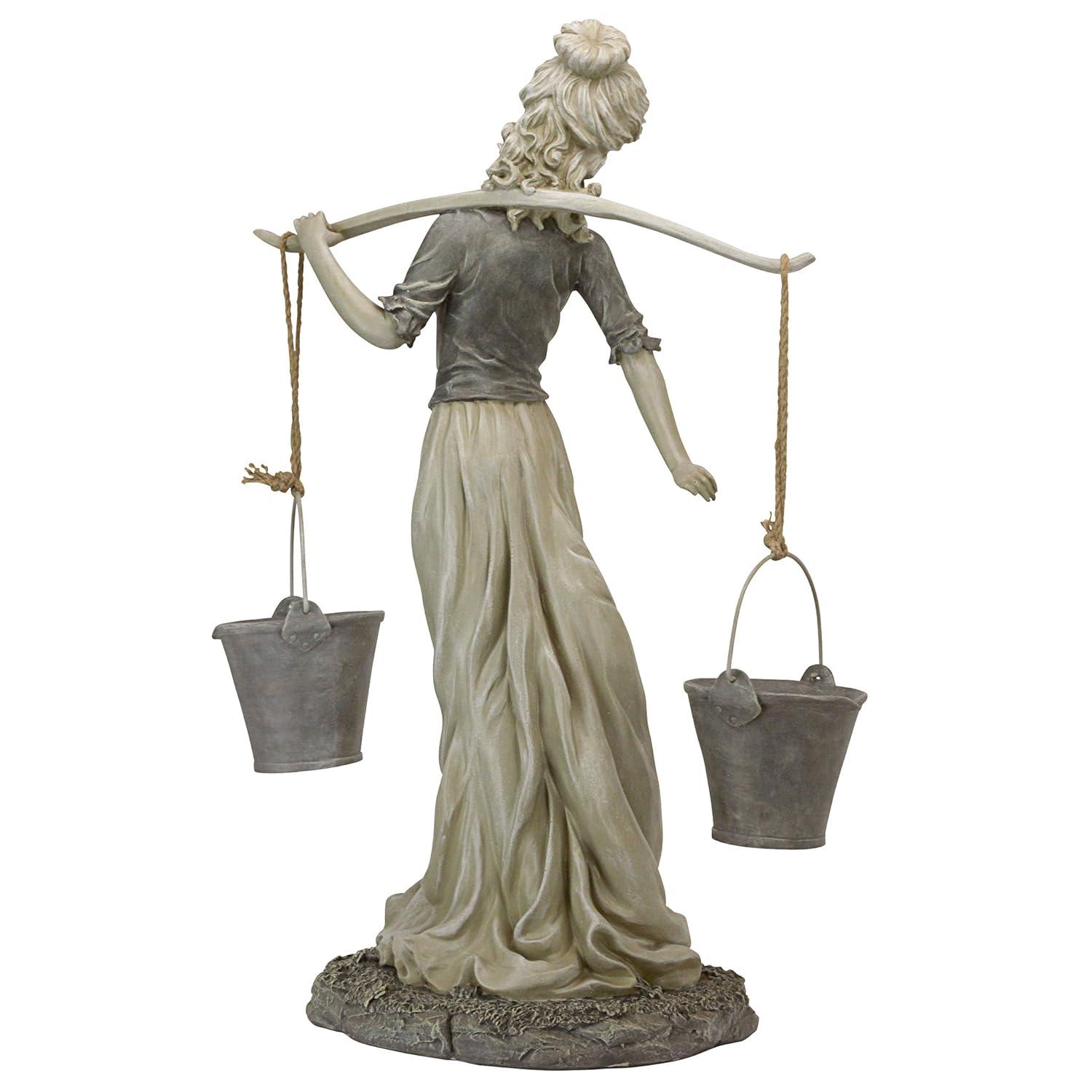 Hand-Painted Resin Milkmaid Garden Statue with Buckets