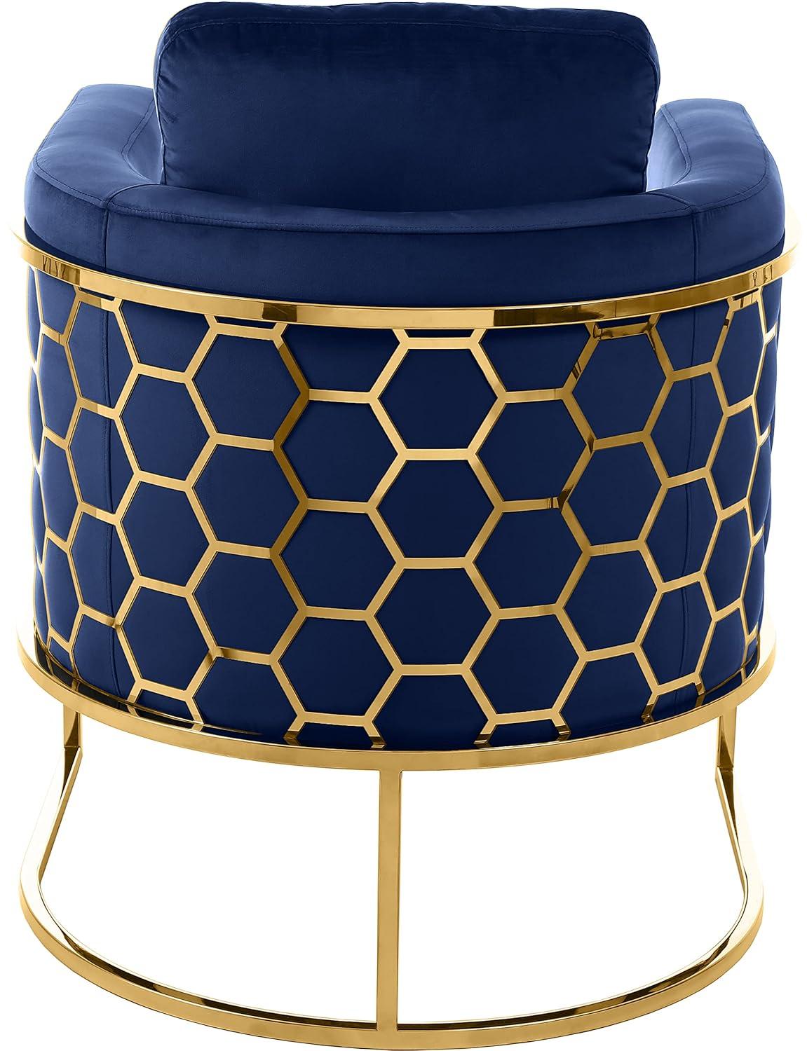 Meridian Furniture Casa Navy Velvet Chair with Gold Iron Metal Base