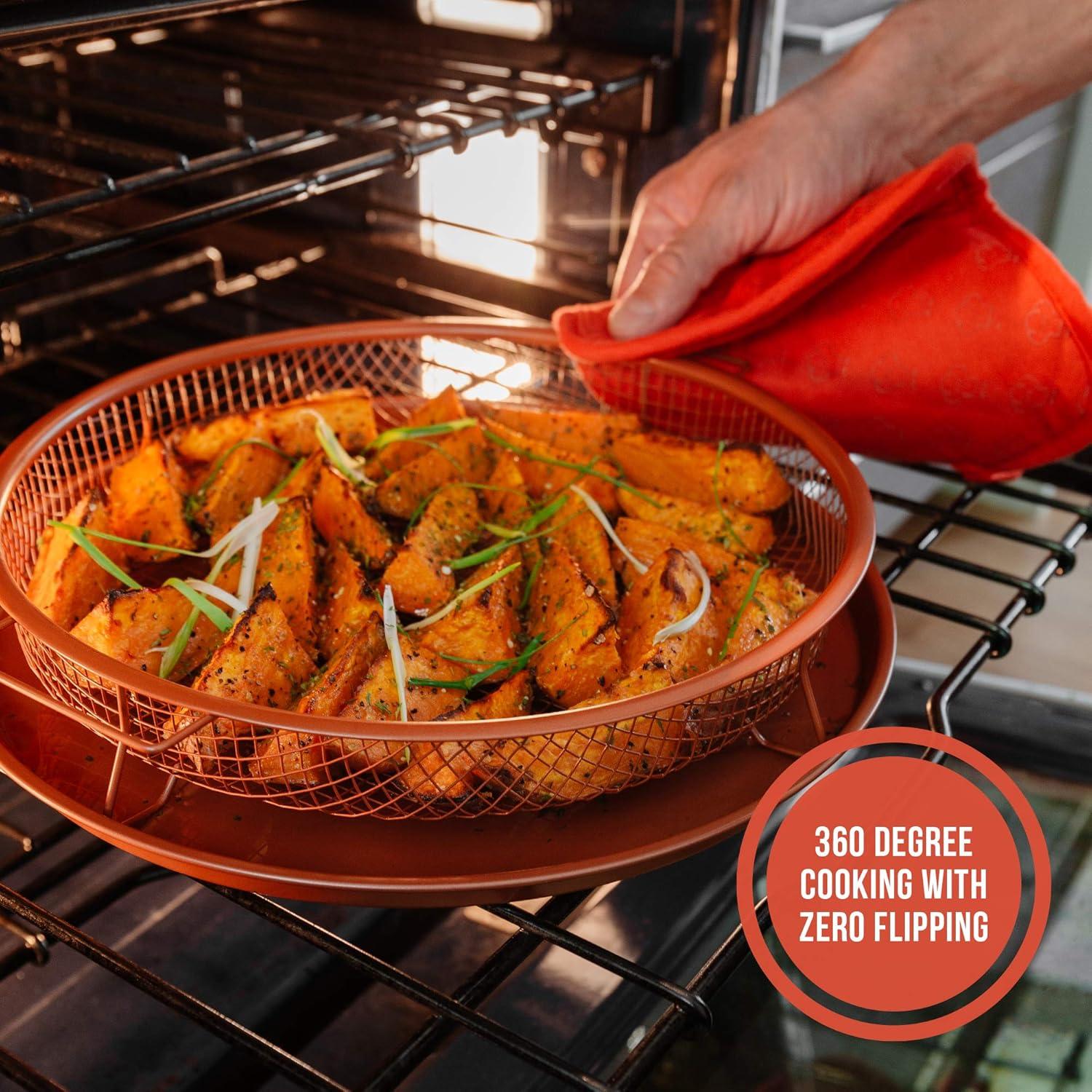 Chef Pomodoro Copper Crisper Tray for Oven, 2-Piece Set (Round- Large)