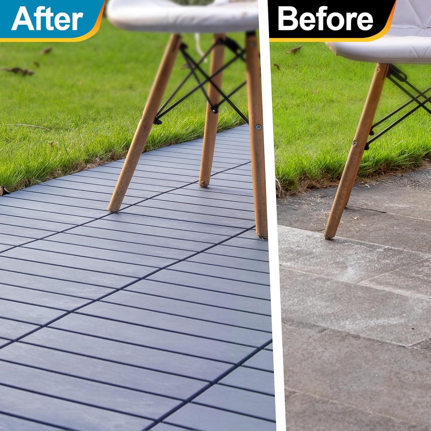 Spurtar Plastic Interlocking Deck Tiles 9 Pack (11.3"x11.3"), Decking Tiles Outdoor Waterproof for All Weather Use - Suitable for Patio Garden Poolside Front/Back Yard Porch Pool Balcony Backyard Grey