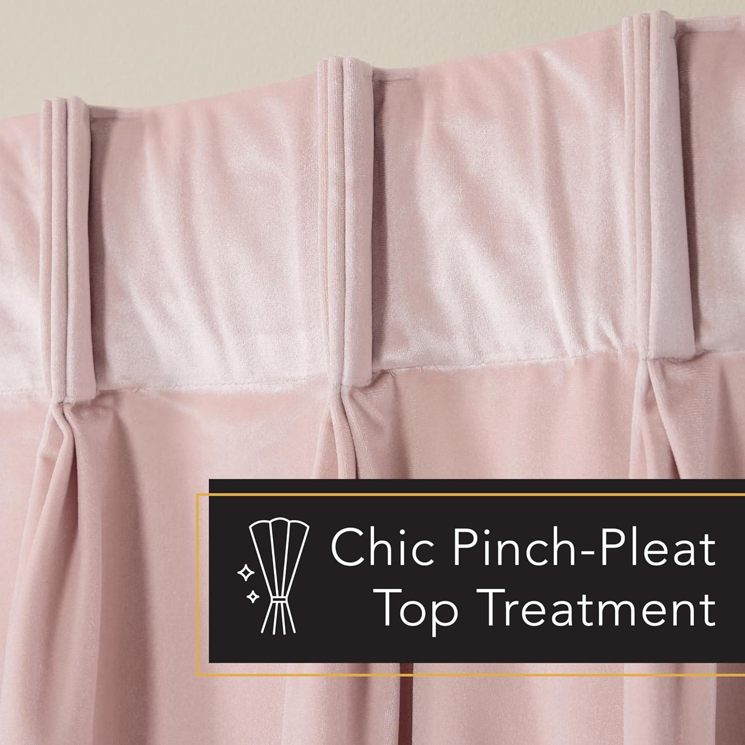 Set of 2 (96"x54") Velvet Heavyweight Pinch Pleat Top Curtain Panel Blush - Exclusive Home: Mid-Century Modern, Light Filtering