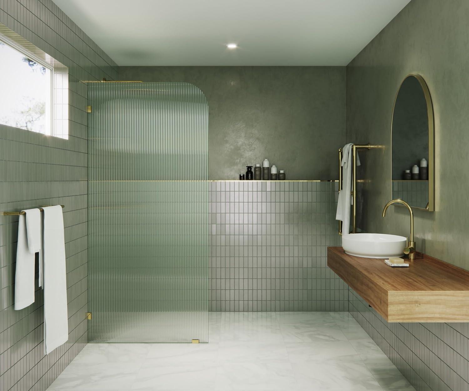Glass Warehouse  36" x 78" Frameless Shower Door - Single Fixed Panel Fluted Frosted Radius Matte Black 36 Inch - Left Matte