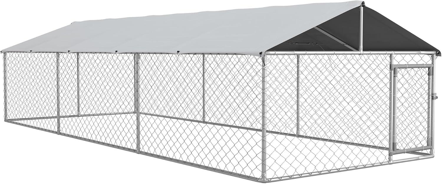 Large Silver Galvanized Steel Outdoor Dog Kennel with Roof