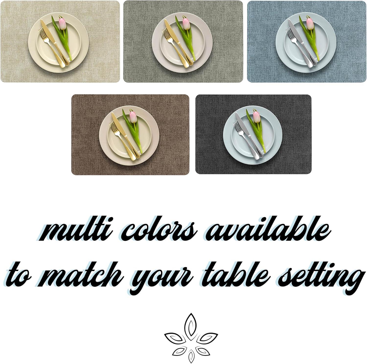 More Décor Faux Leather Placemats for Dining and Kitchen Table - Stain and Heat Resistant, Non Slip, Wipeable, Washable - Set of 6 - Dark Grey