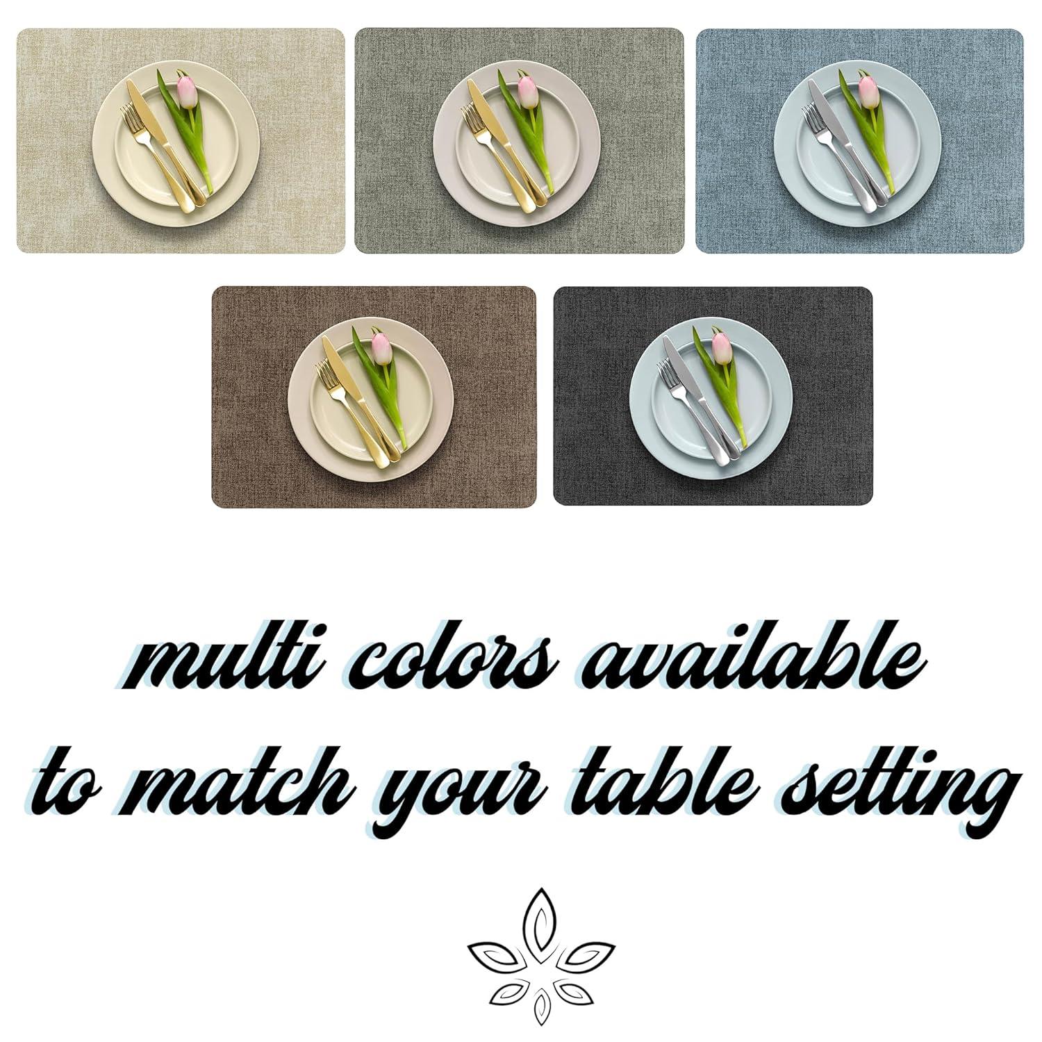 More Décor Faux Leather Placemats for Dining and Kitchen Table - Stain and Heat Resistant, Non Slip, Wipeable, Washable - Set of 6 - Dark Grey