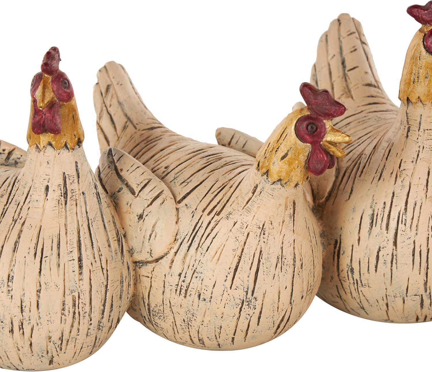 Deco 79 Polystone Chicken Sculpture with Gold Heads, 15" x 5" x 5", Beige