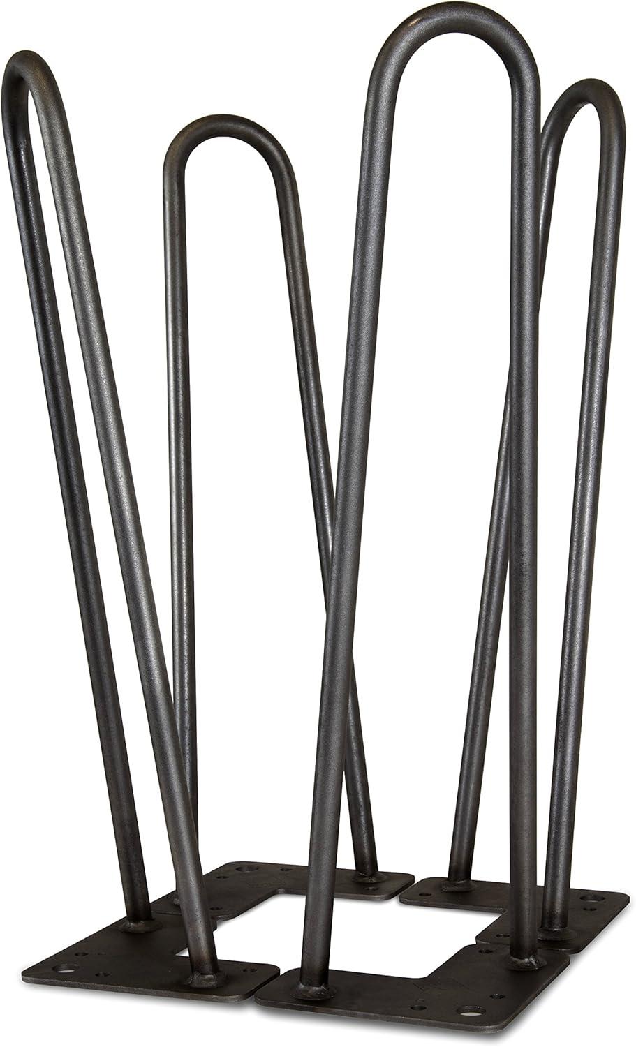 Satin Black 16" Mid-Century Modern Hairpin Steel Table Legs, Set of 4