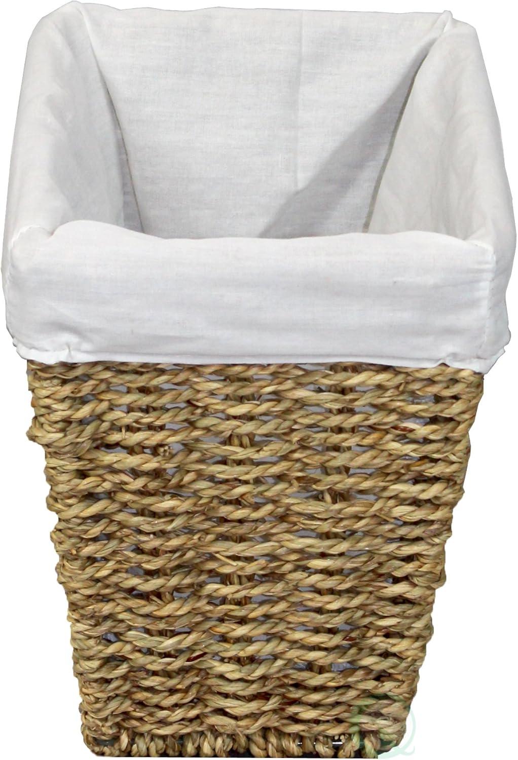 Vintiquewise Woven Seagrass Small Waste Bin Lined with White Washable Lining