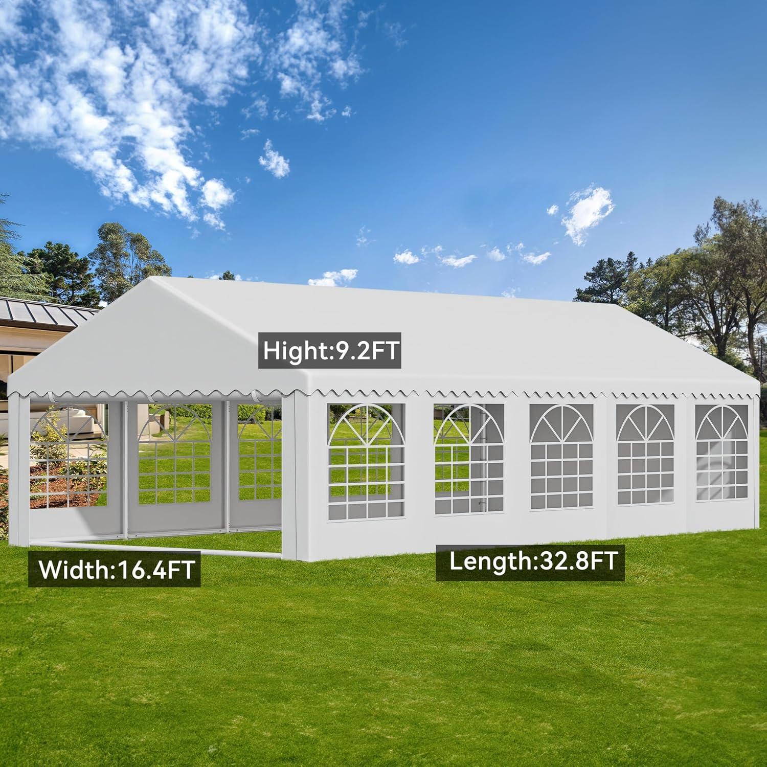 Dextrus 16x32FT Party Tent Heavy Duty PVC Wedding Event Shelters White Upgraded Galvanized Ripple Canopy with Large Roof Removable Sidewalls & 3 Storage Bags 600D Oxford Commercial