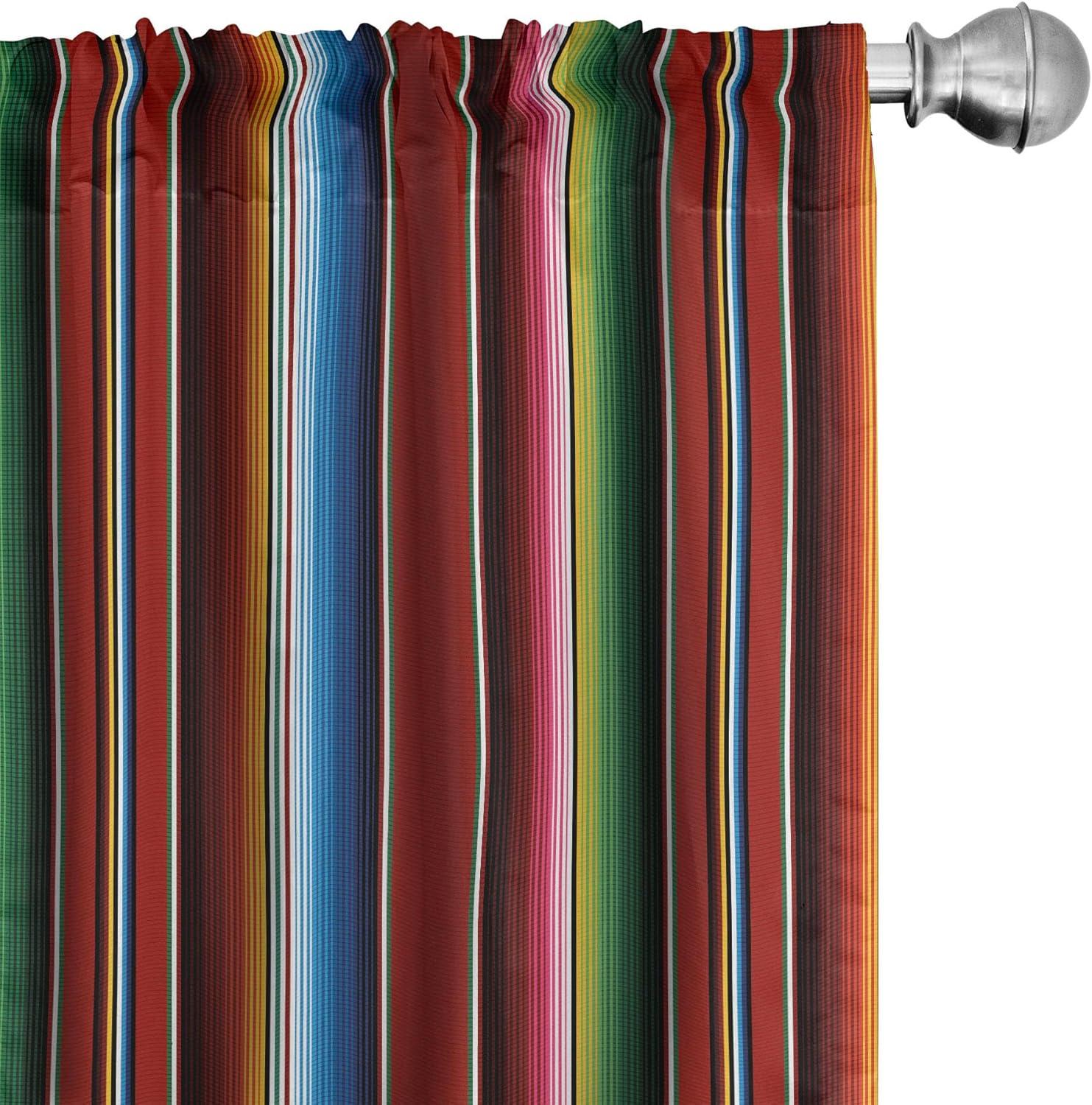 Cinco de Mayo Window Curtains, Mexican Serape Colorful Stripes Vertical Lines Latino Design Illustration, Lightweight Decor 2-Panel Set with Rod Pocket, Pair of - 28"x95", Multicolor, by Ambesonne