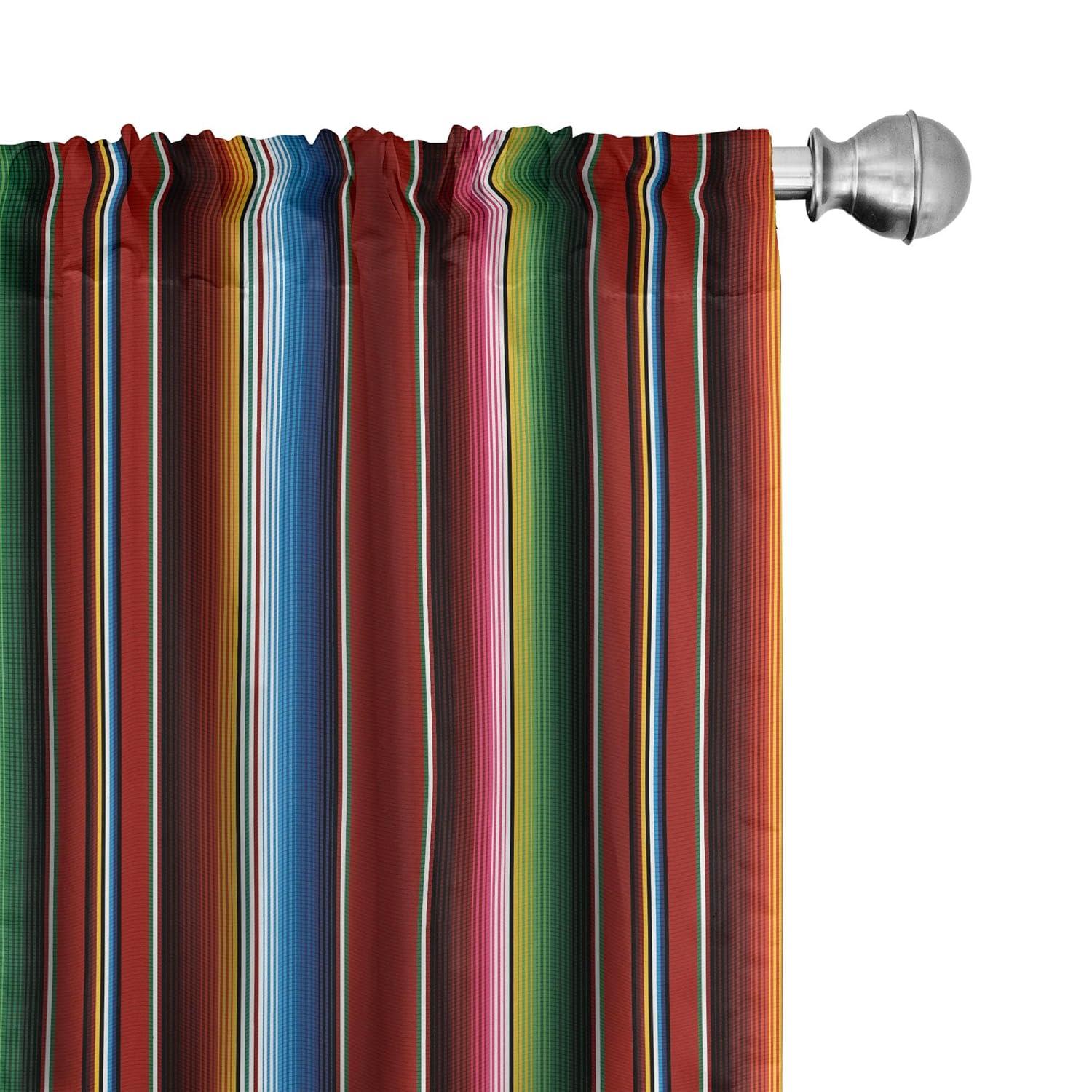 Cortinas para Ventana Cinco de Mayo, Rayas Coloridas de Sarape Mexicano, Líneas Verticales, Ilustración de Diseño Latino, Decoración Ligera, Juego de 2 Paneles con Bolsillo para Barra, Par de - 28"x95", Multicolor, de Ambesonne