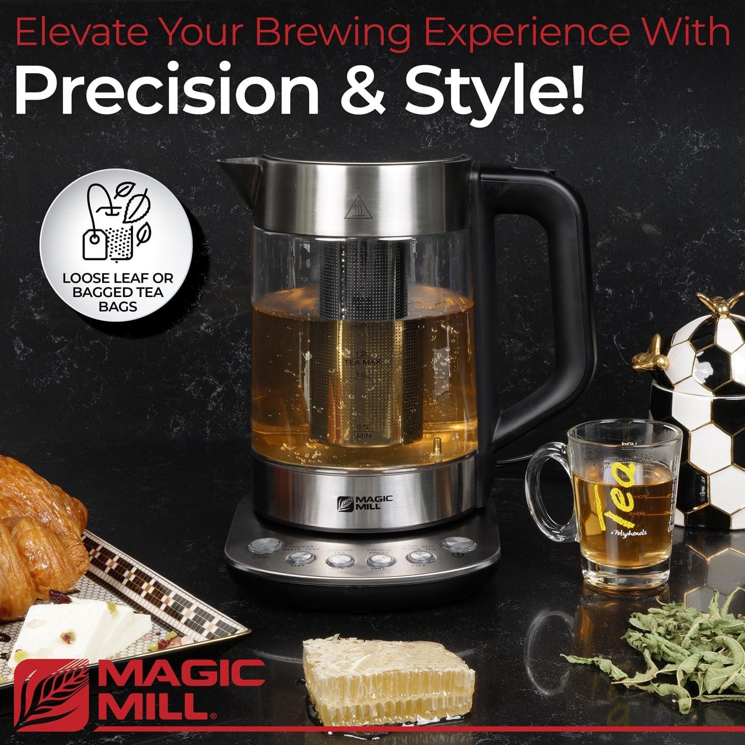 Magic Mill Pro Electric Kettle with Tea Infuser and Temperature Control - Keep Warm Function, Rapid Boil, Automatic Safety Shut Off, BPA Free, No Plastic on Water, British Patent Technology, 1.7L