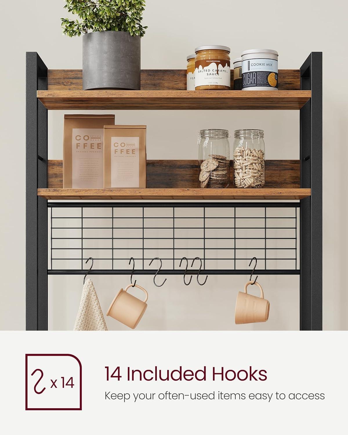 Rustic Brown and Black Adjustable 5-Tier Kitchen Baker's Rack