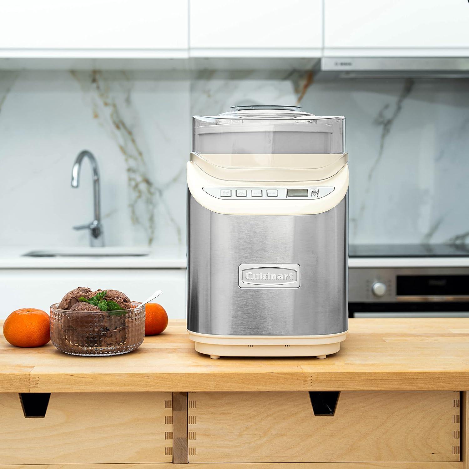 Cuisinart ICE-70CRM 2-Quart Cool Creations Ice Cream, Frozen Yogurt, Gelato and Sorbet Maker, LCD Screen with Countdown Timer, Makes Frozen Treats in 20-Minutes or Less, Cream