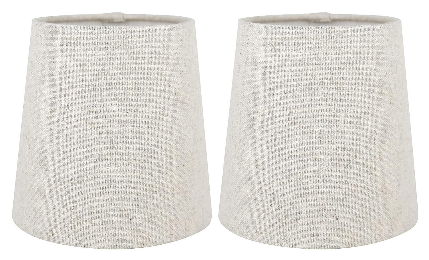 Meriville Set of 2 Natural Linen Clip On Chandelier Lamp Shades, 4-inch by 5-inch by 5-inch