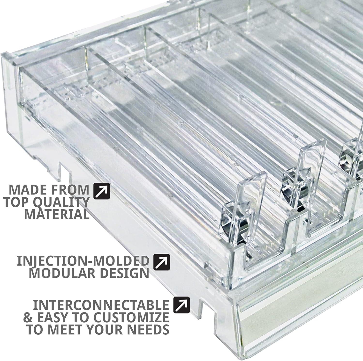 Azar Displays Clear 6 Compartment Divider Bin Cosmetic Tray with Pushers - 6 Slots per Tray, 2-Pack (Set of 2)