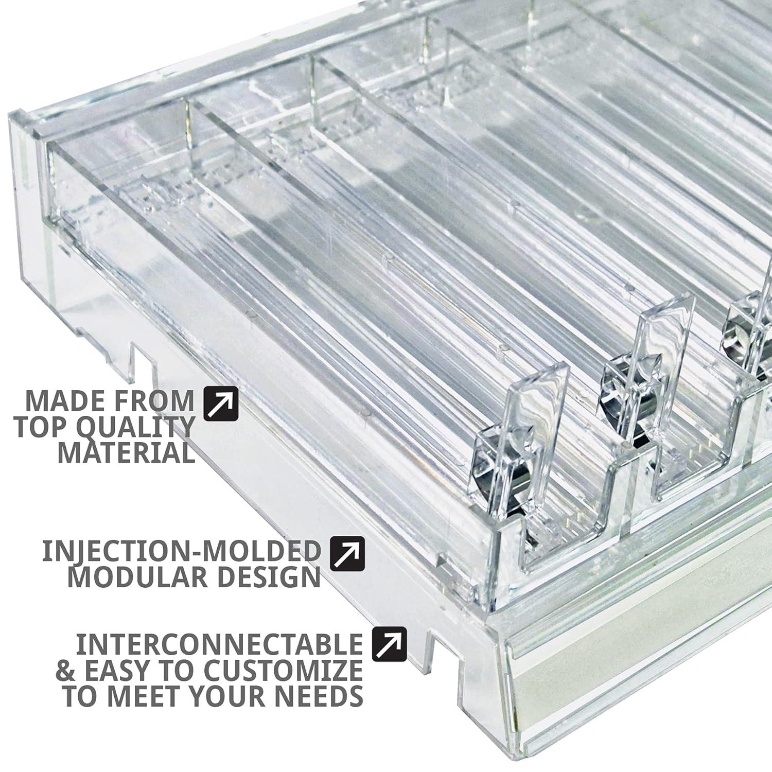 Azar Displays Clear 6 Compartment Divider Bin Cosmetic Tray with Pushers - 6 Slots per Tray, 2-Pack (Set of 2)