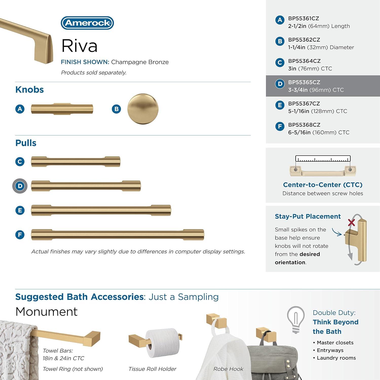 Amerock Riva 3-3/4 inch (96mm) Center-to-Center Champagne Bronze Cabinet Pull