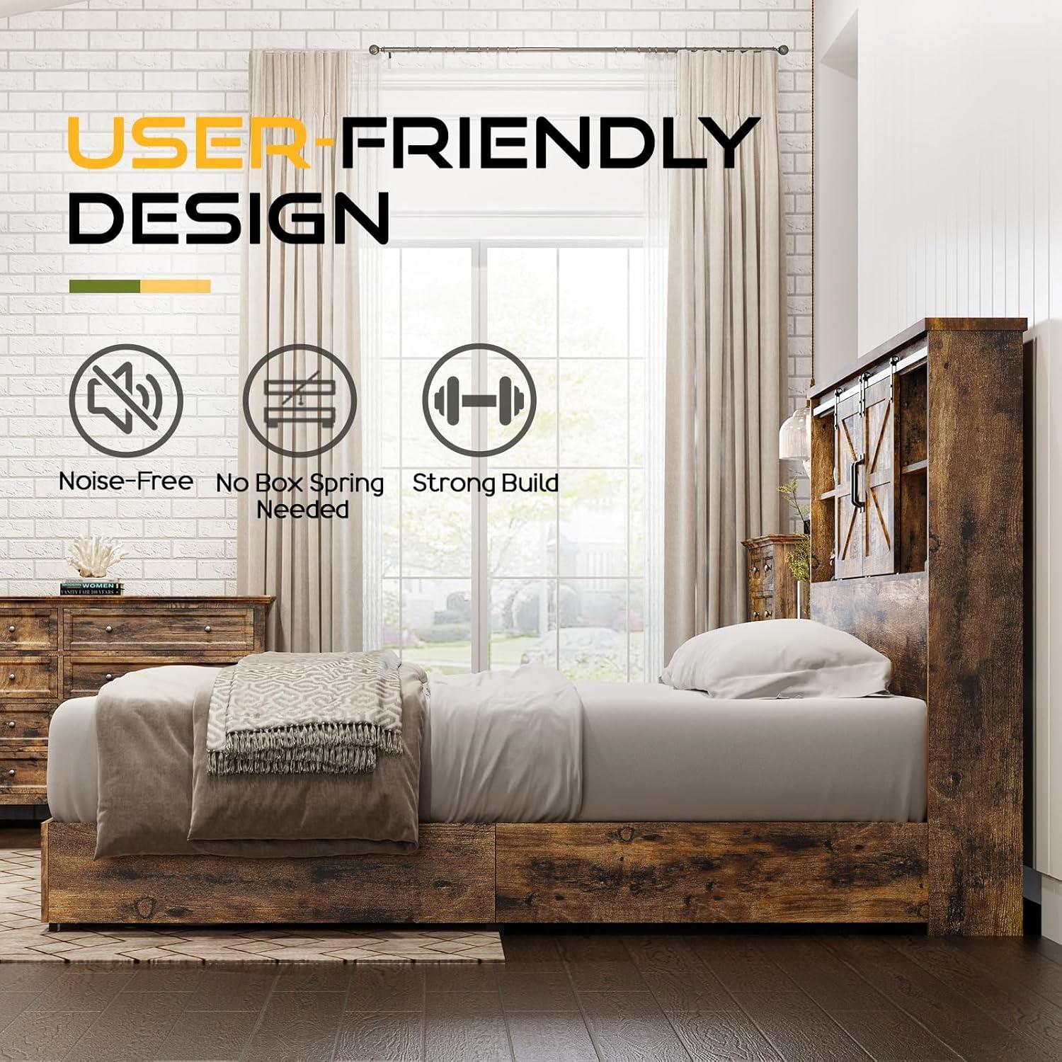Sherell Wooden Bookcase Bed Frame