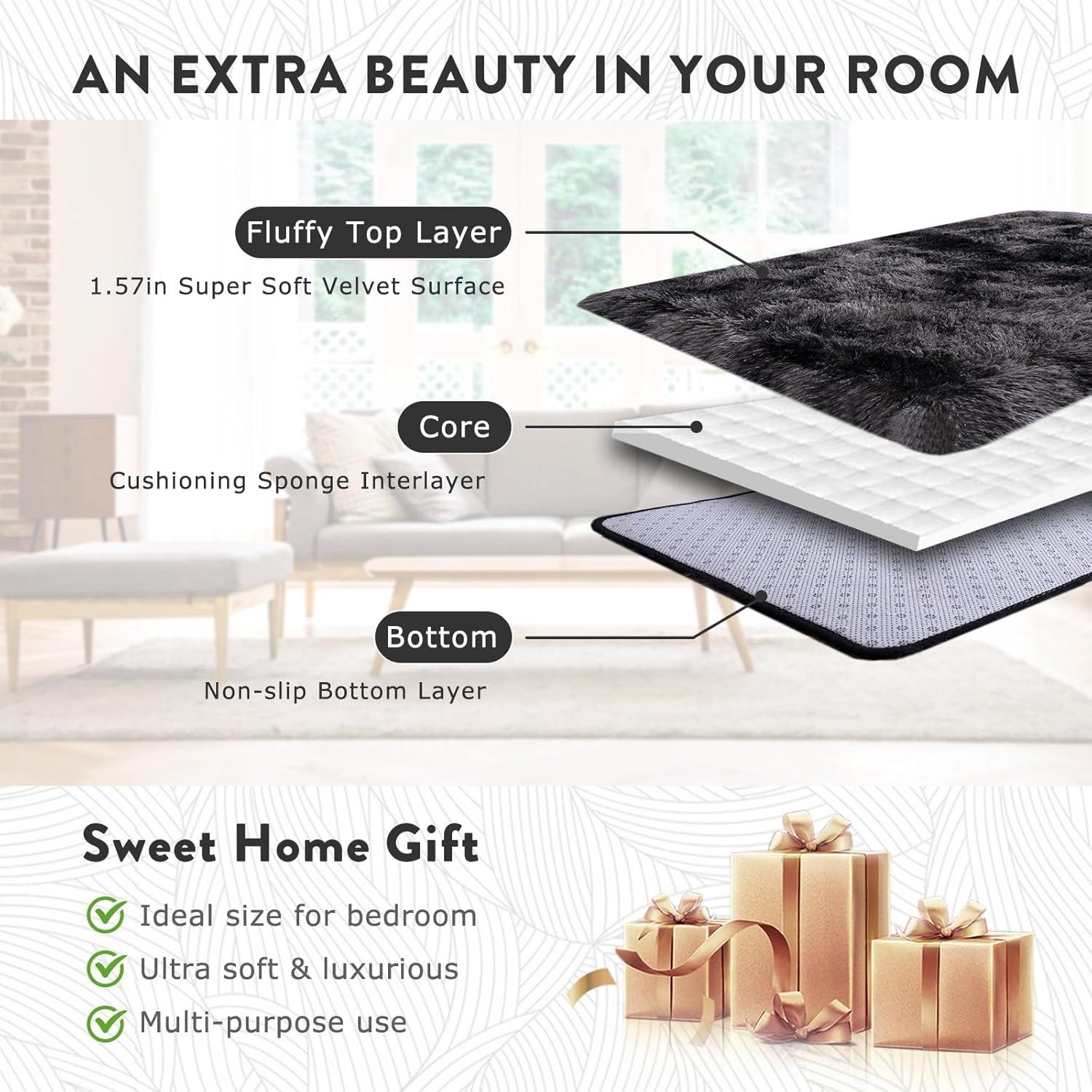 Large Shag Rug 6 x 9 for Living Room, Fluffy Blush Pink Area Rug for Girls Kids Bedroom, Soft Fuzzy Plush Throw Carpet, Non Slip Modern Indoor Shaggy Rug for Home Decor Aesthetic