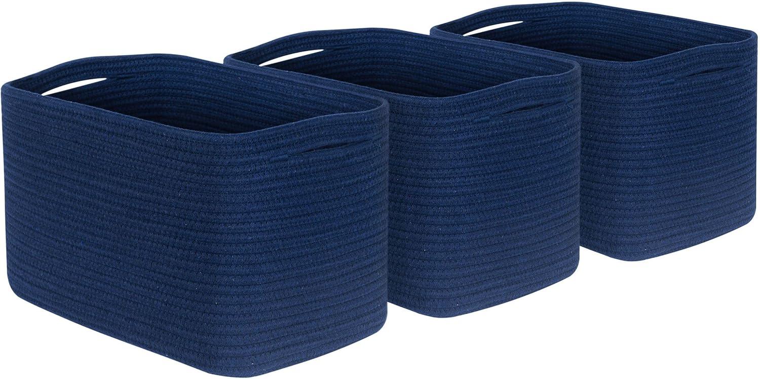 Design 3-Pack Storage Baskets for Shelves, Decorative Baskets for Organizing, Woven Baskets for Storage, Book Basket Cube Storage Bin Box, Pantry Closet and Shoe Organizers, Navy Blue