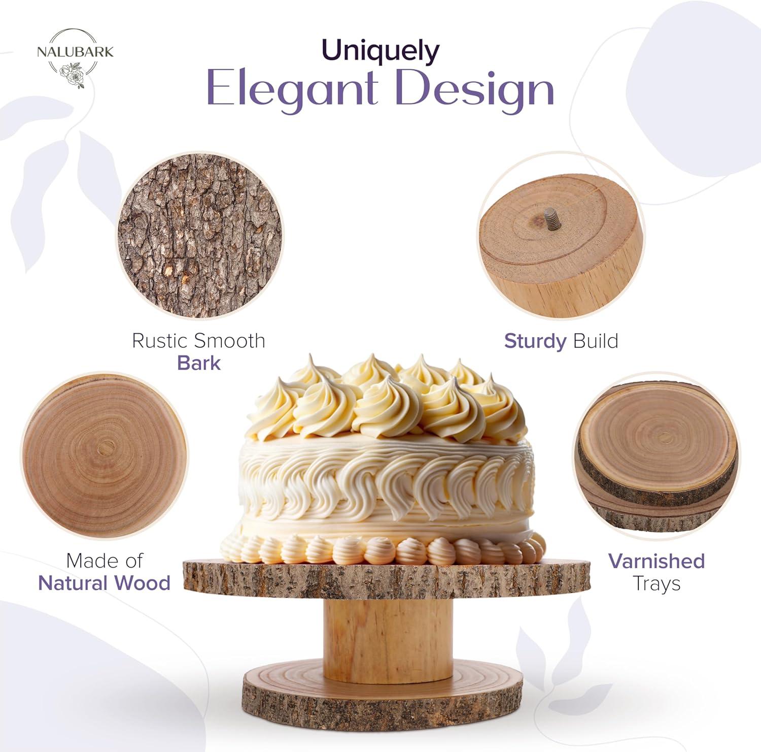 Wooden Cake Stand Rustic, 10-11 inch Multifunctional 2-in-1 Wedding Rustic Cake Stand, Wood Display Tray for Appetizers, Desserts, Charcuterie Board, Farmhouse Tree Stump Style, Sturdy, Easy to Clean