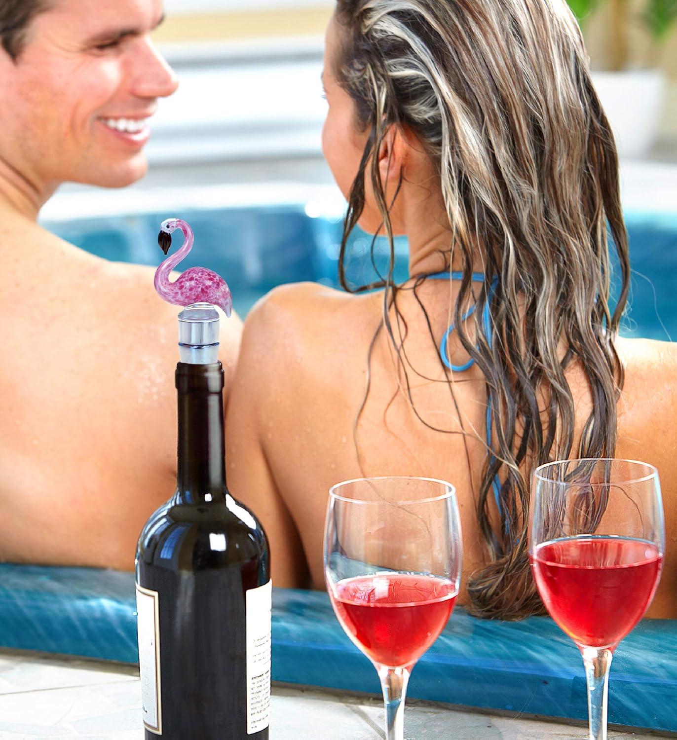 Pink Flamingo LED Glass Wine Bottle Stopper with Chrome Base