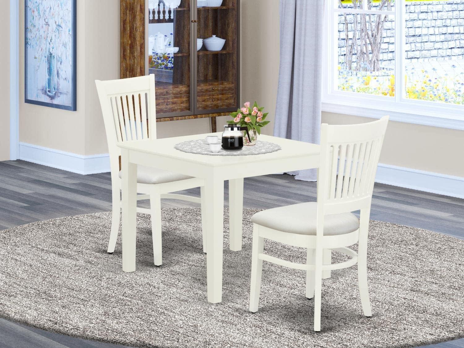 Linen White 36'' Square Dining Table with 2 Upholstered Chairs