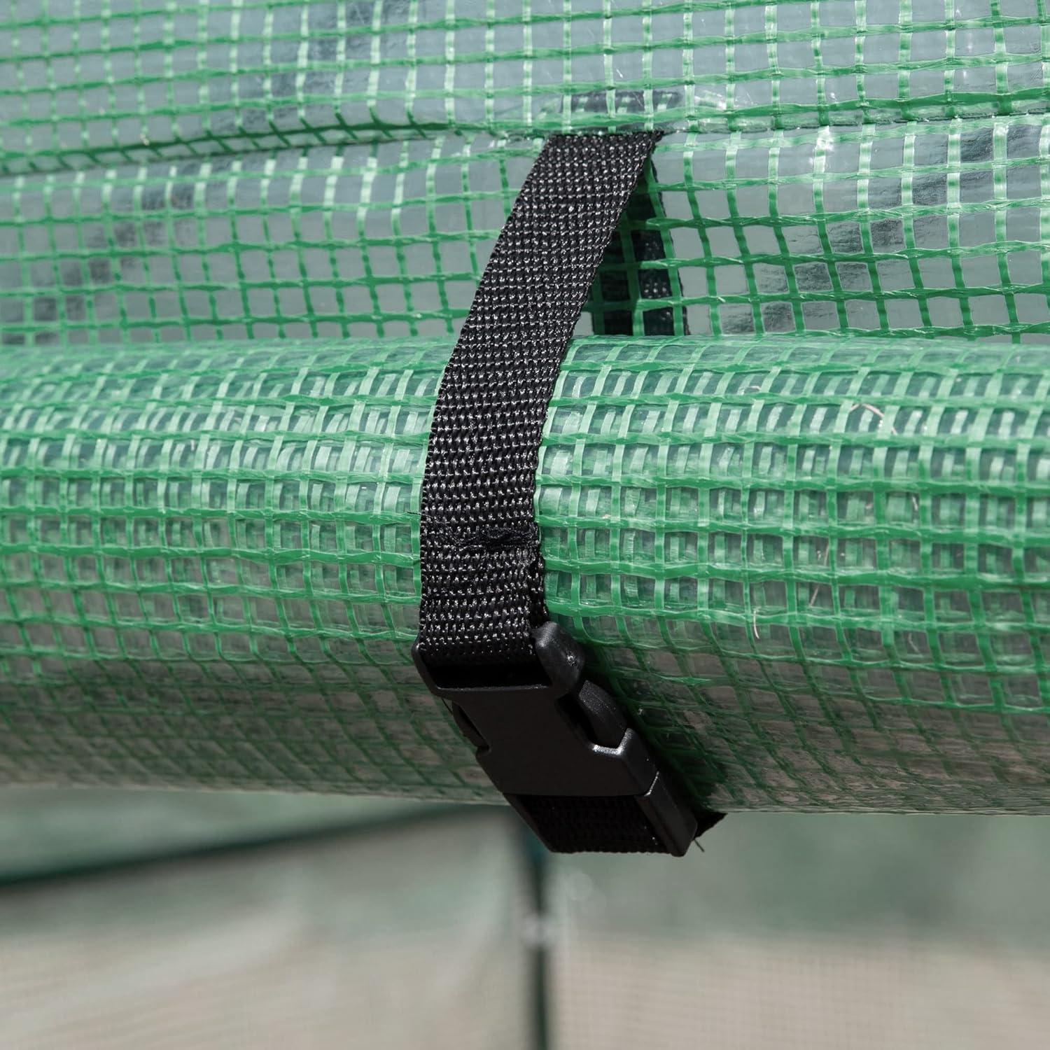 Outsunny 84.25" x 56.25" x 76.75" Walk-in Greenhouse, 2-Tier Shelves, Steel Frame Hot house, Roll-Up Zipper Door for Flowers, Vegetables, Green