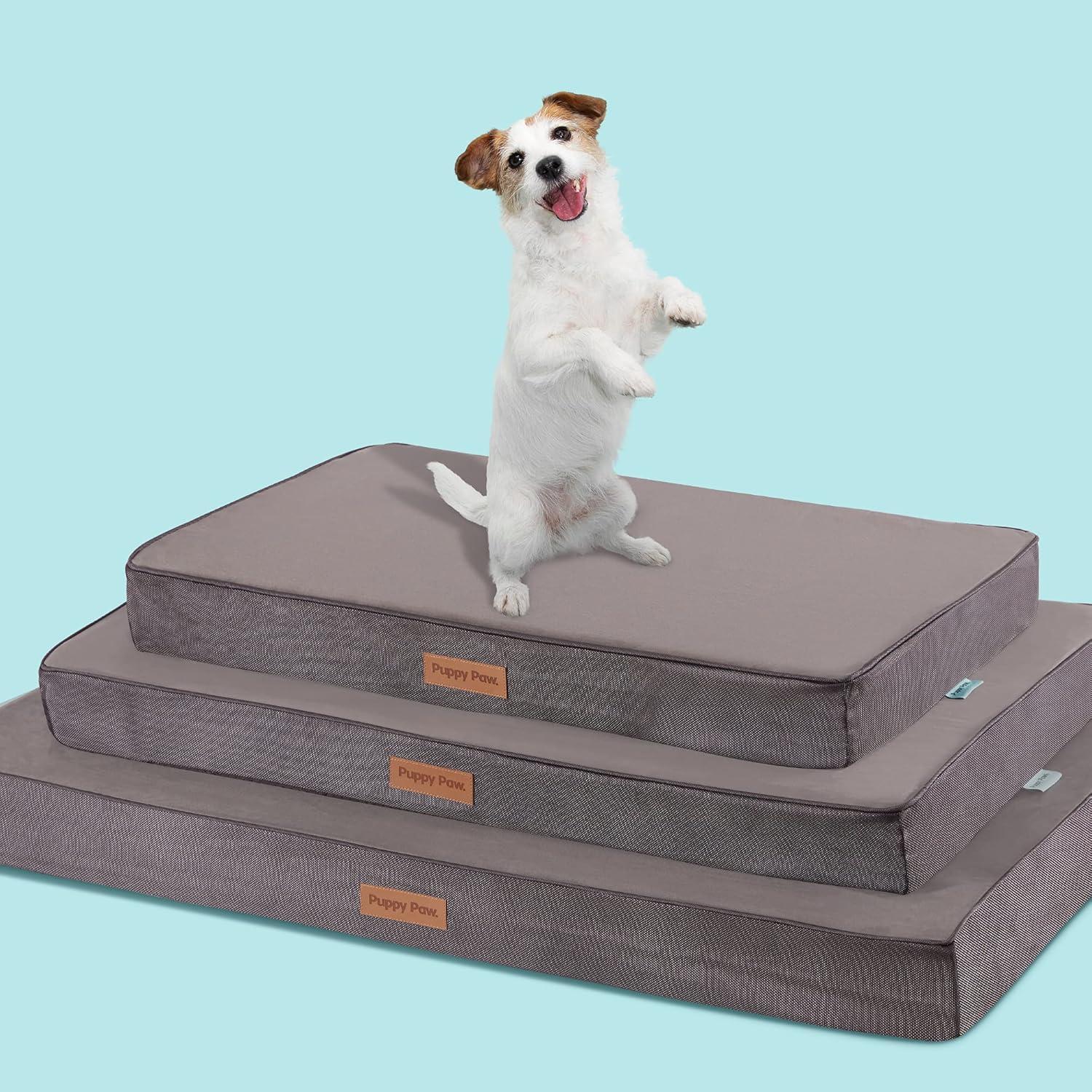 Gray Plush Rectangular Washable Cooling Pet Bed for Medium Dogs