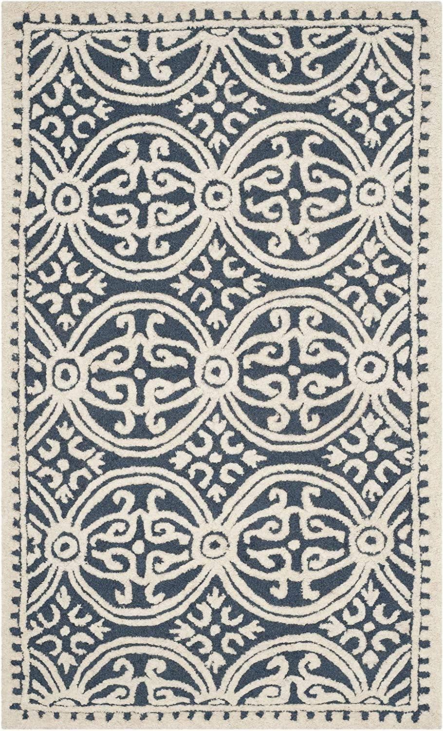 SAFAVIEH Cambridge Leslie Geometric Wool Area Rug, Navy Blue/Ivory, 3' x 5'