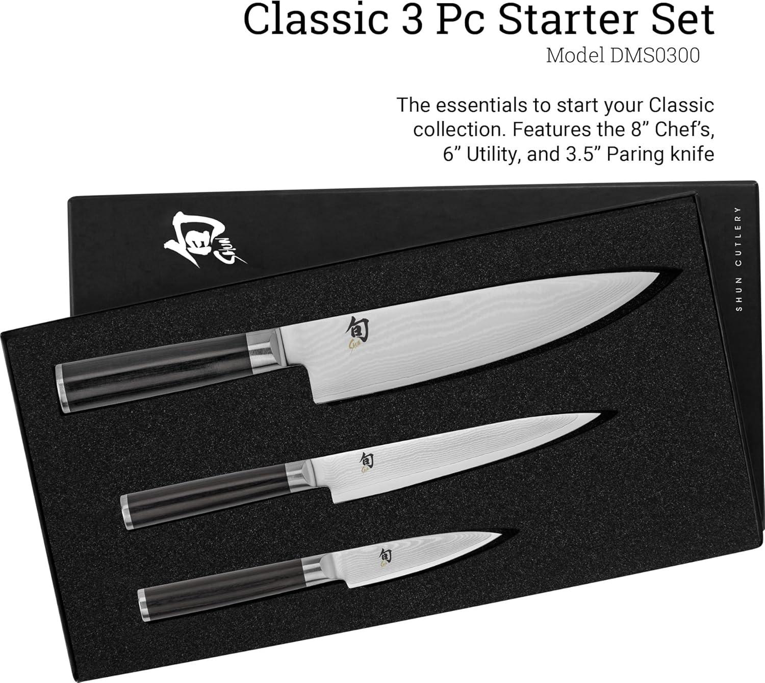 Shun Classic 3-Piece Knife Set with Ebony Handles