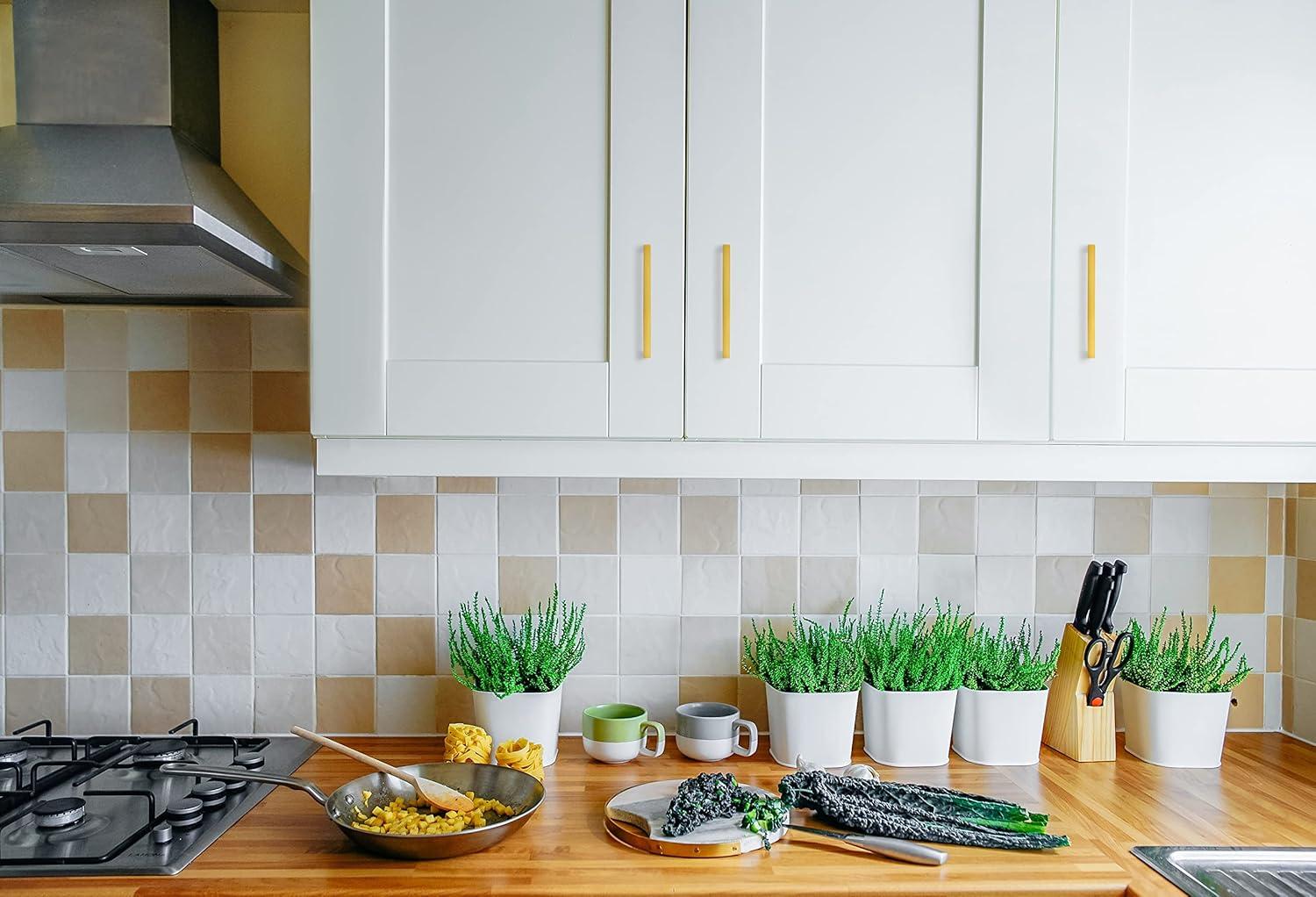 Ravinte 30 Pack 5 Inch Stainless Steel Cabinet Handles Square Cabinet Pulls Brushed Brass Cabinet Hardware Kitchen Cabinet Drawer Pulls Come with Screwdriver