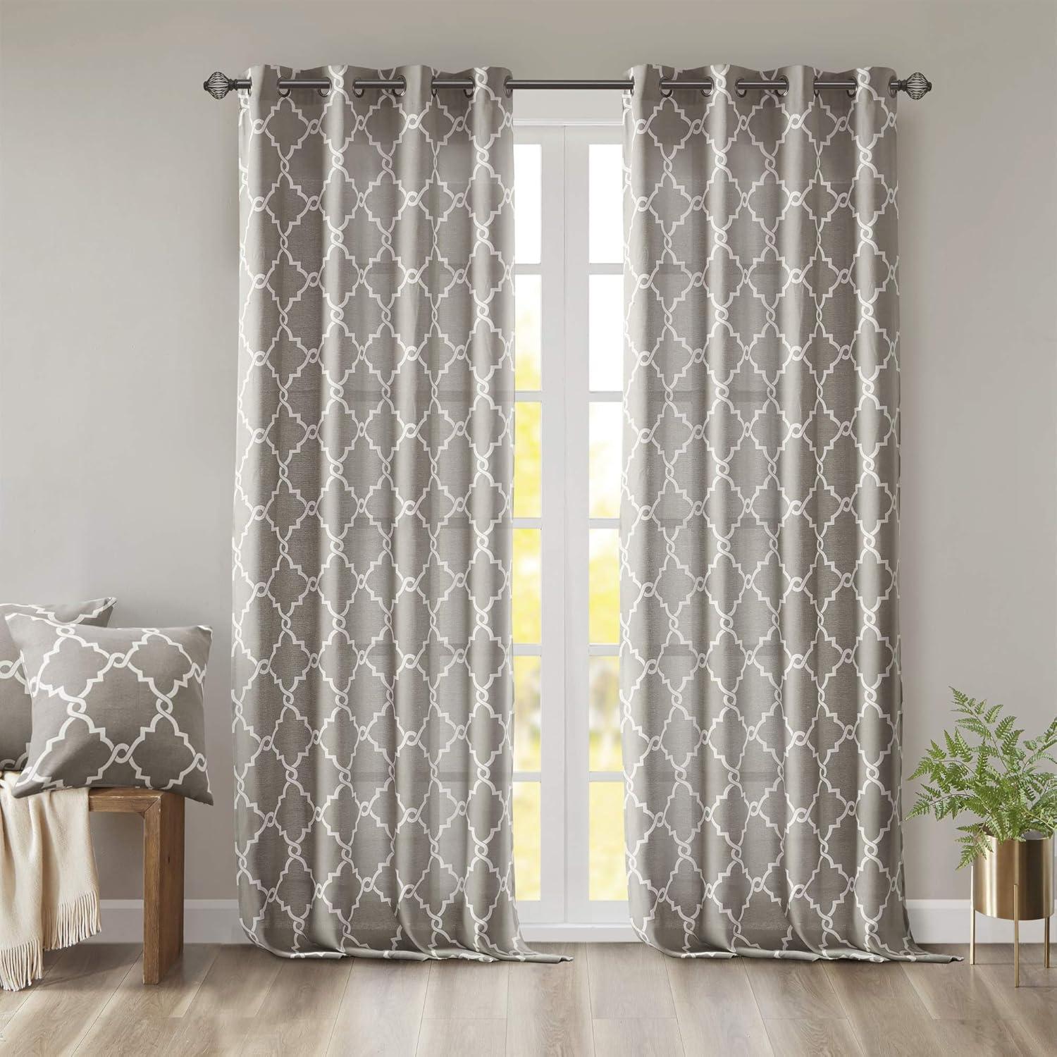 Fretwork Print Grommet Top Window Curtain Panel