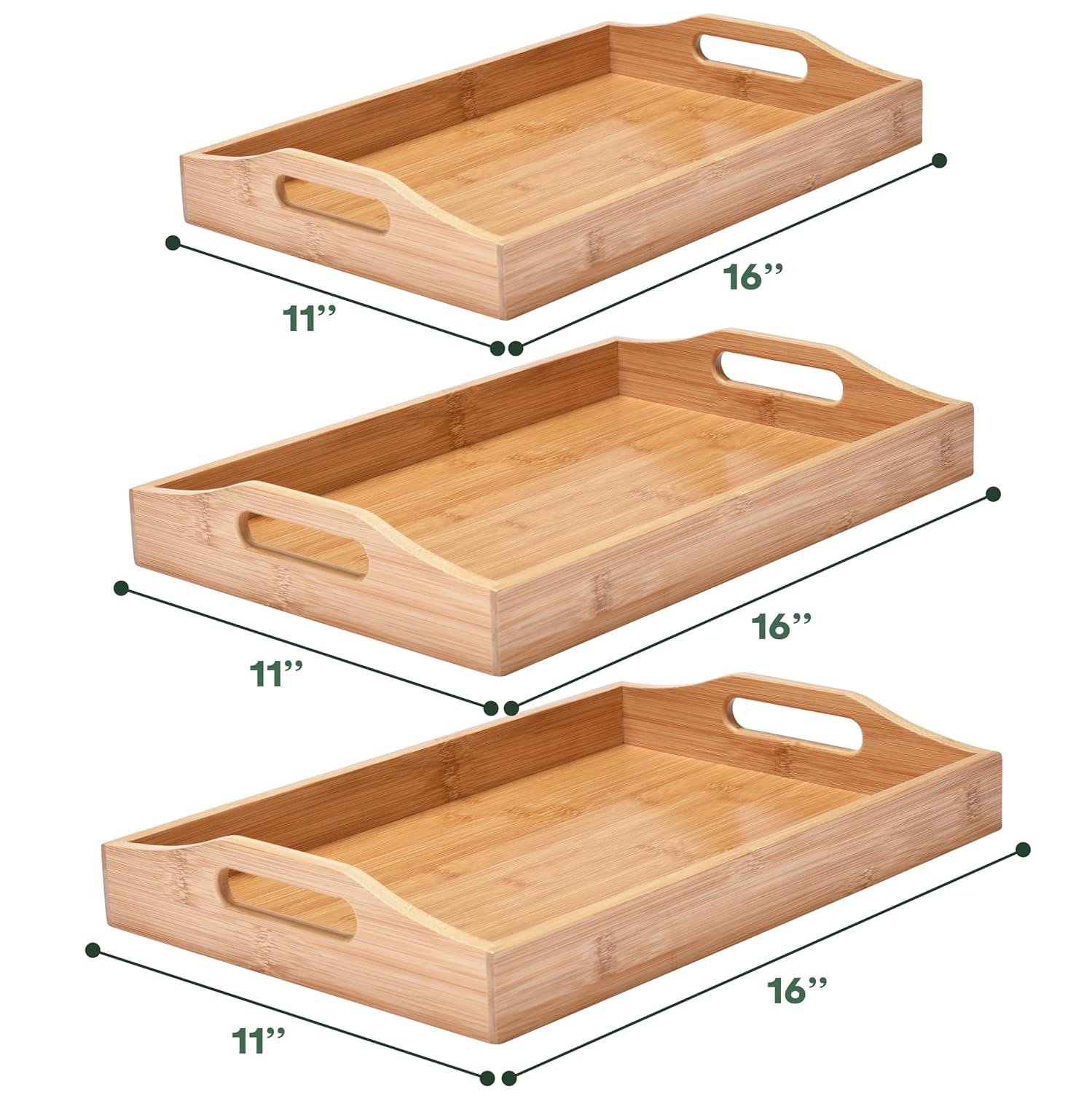 Prosumer's Choice Bamboo Serving Tray with Handles, Set of 3-Brown