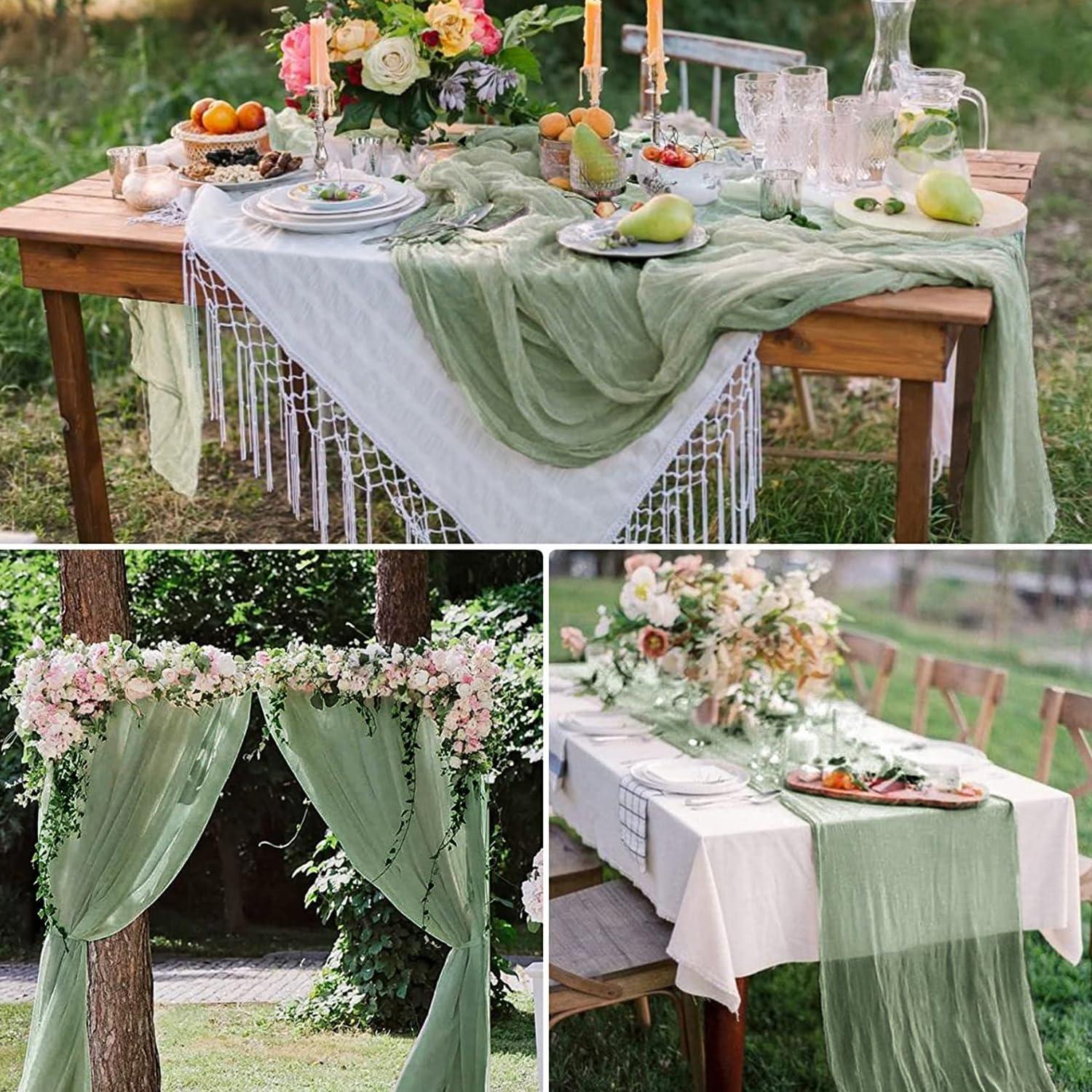 Mint Green Cheesecloth Table Runner 6 Pack 35" Boho Gauze Runner 120 inches Long Tablecloth Runner Rustic Sheer Fabric Bulk for Baby Shower Wedding Bridal Birthday Party Table Decorations