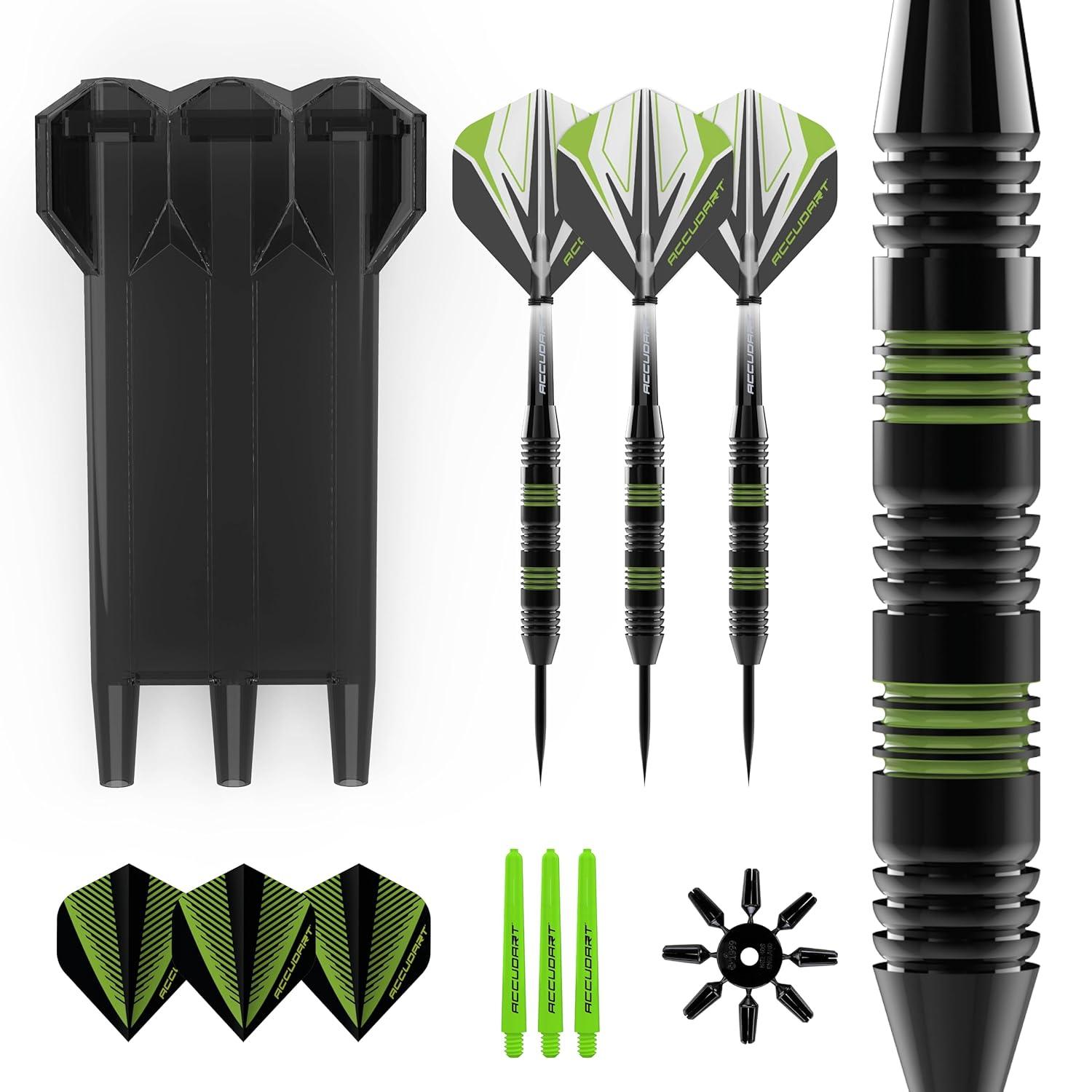 Accudart Steel Tip Dart Set 3.0 - Gunmetal Finish Steel Barrel - Hybrid Grip - Polycarbonate Shafts - Standard Shape Flights - Drop in Case Stores Fully Assembled Darts