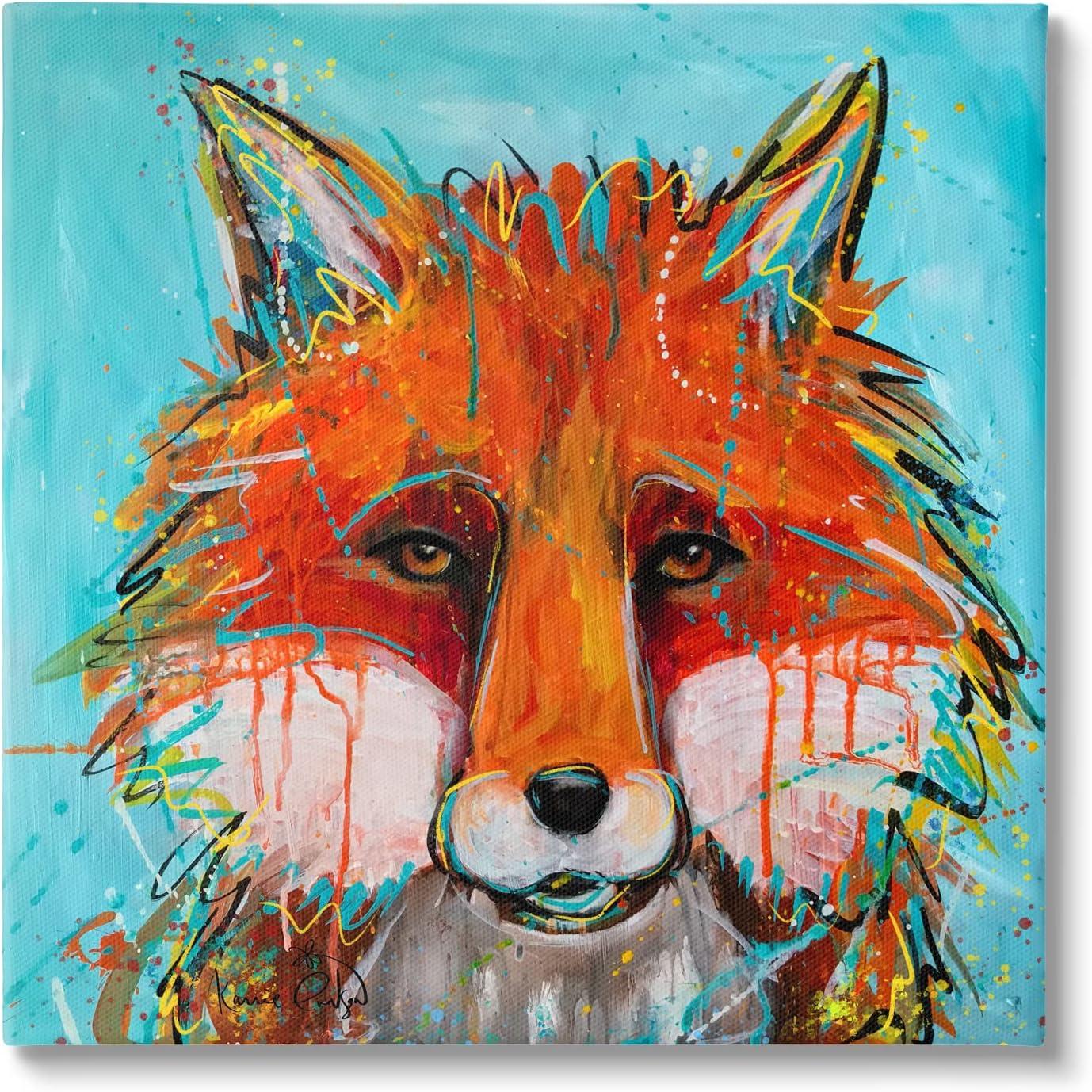 Stupell Industries Vivid Red Fox Street Style Paint Speckle Painting Gallery Wrapped Canvas Print Wall Art, Design by Karrie Evenson
