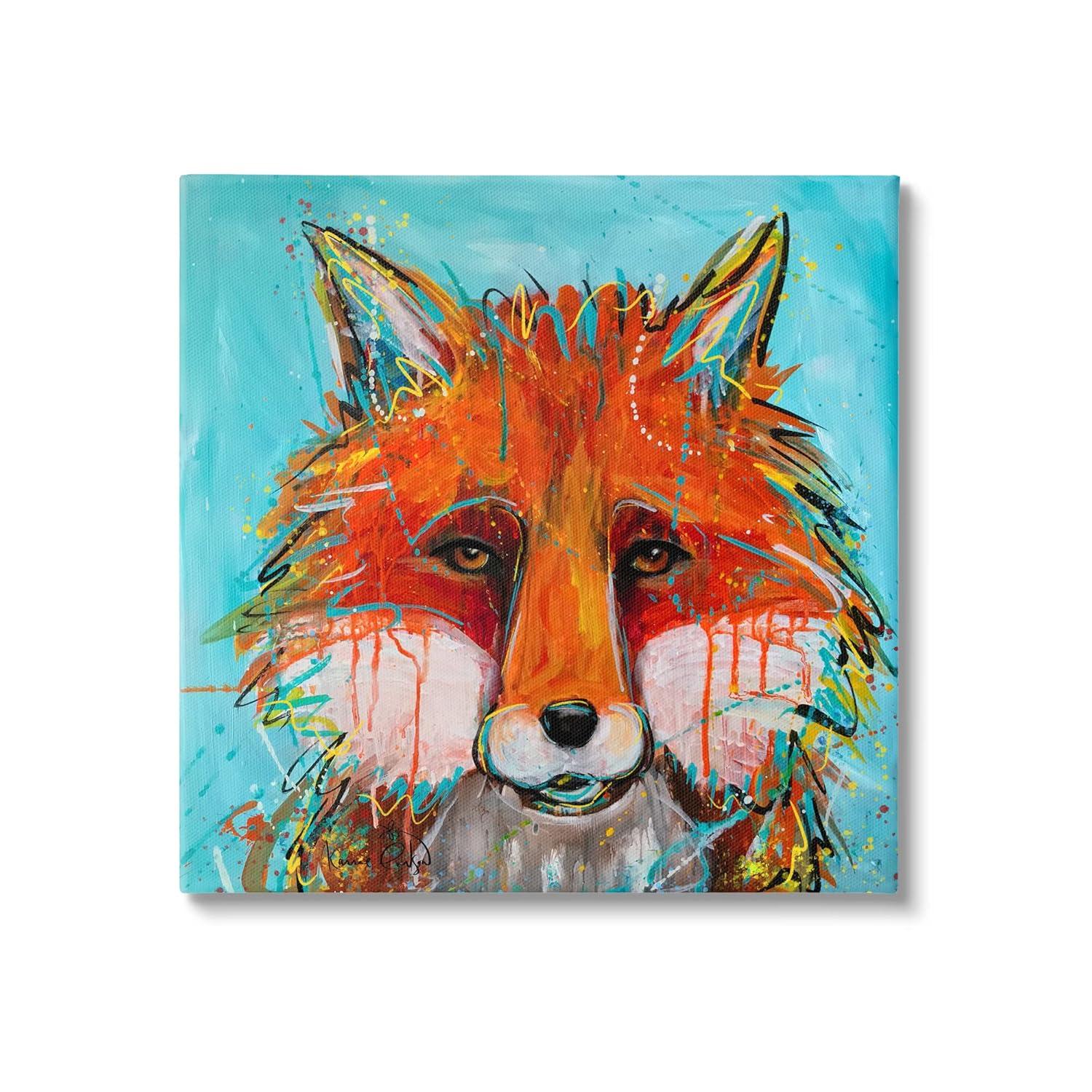 Stupell Industries Vivid Red Fox Street Style Paint Speckle Painting Gallery Wrapped Canvas Print Wall Art, Design by Karrie Evenson