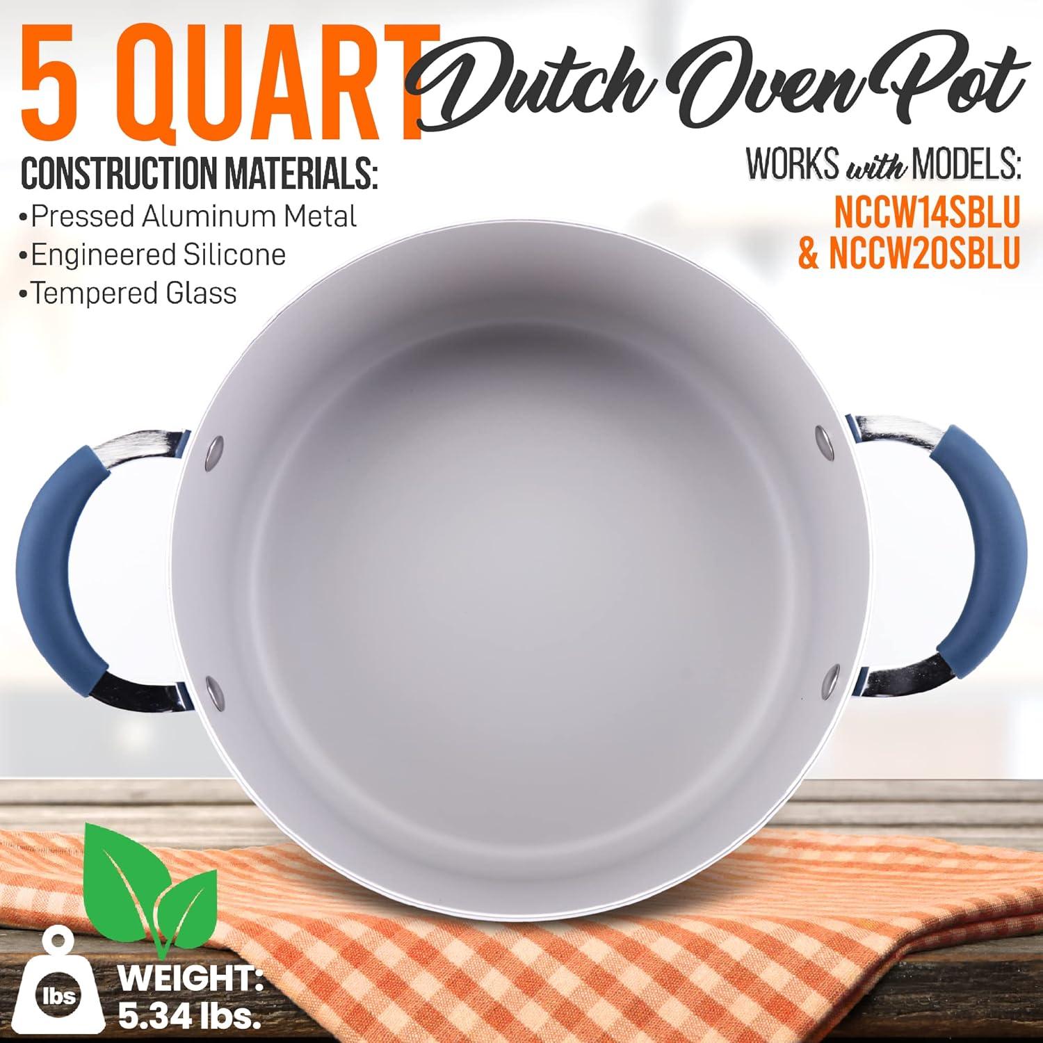 NutriChef Dutch Oven Pot with Lid - Non-Stick Kitchen Cookware with Tempered Glass Lids, 5 Quart